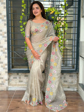 Load image into Gallery viewer, Sumptuous Sufi Silk Crush Thread n Sequence Beads Work Fancy Designer Saree With Exquisite Blouse Piece
