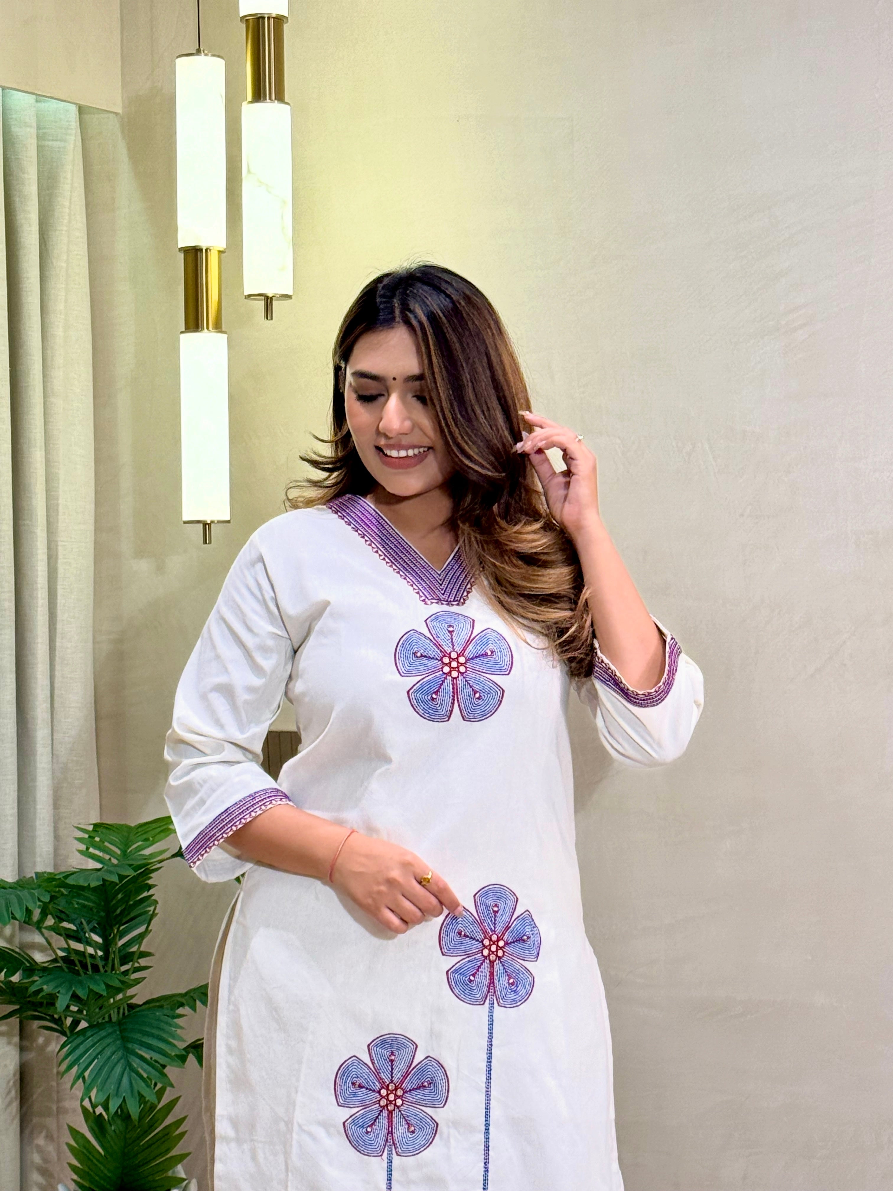 Charismatic Party Wear Cotton  Embroidery n Sequence Work Designer Straight Kurta With Trouser n Dupatta Set
