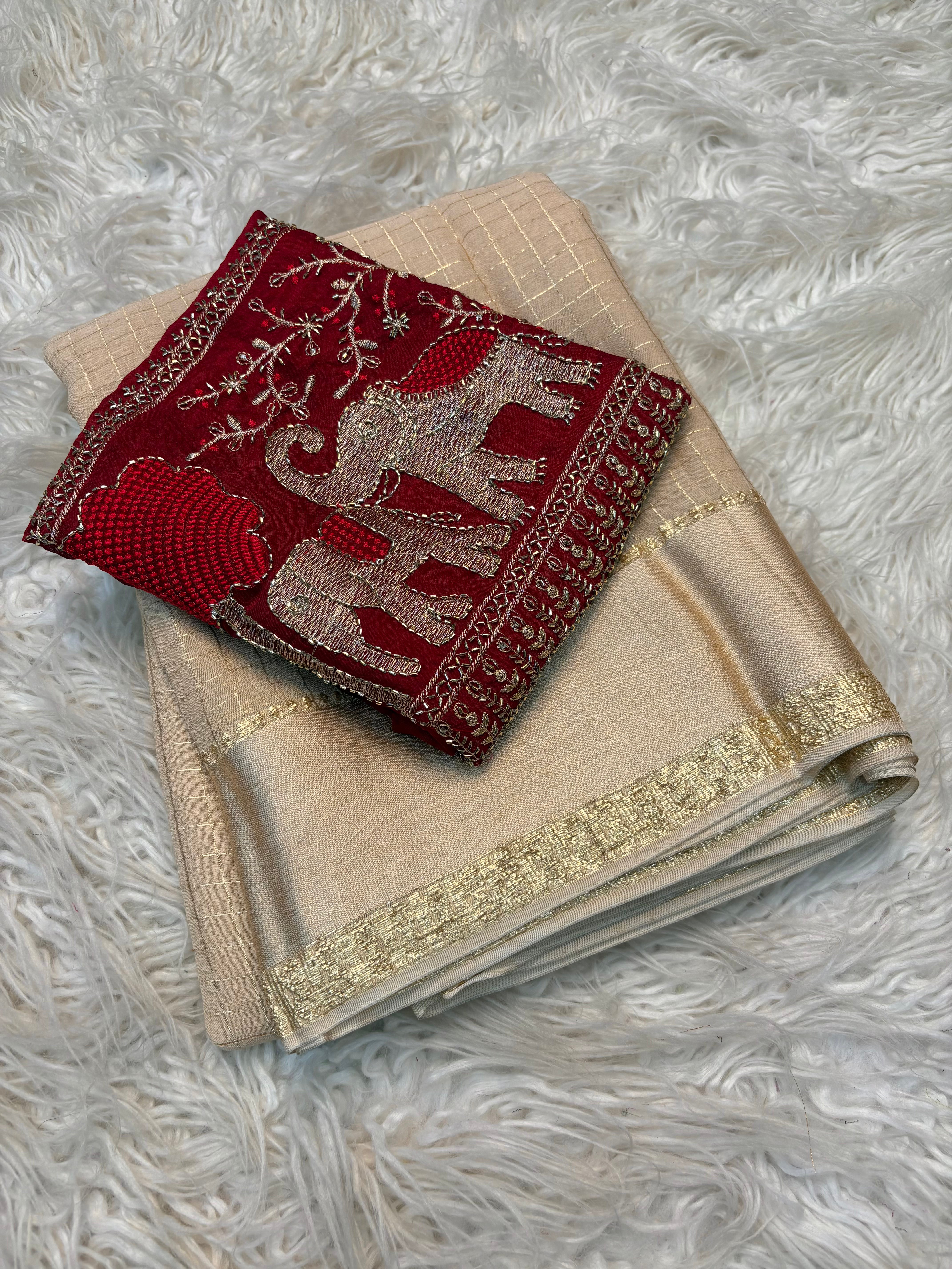 Elegant Function Wear Viscose Silk Handwork Blouse Designer Saree For Wedding