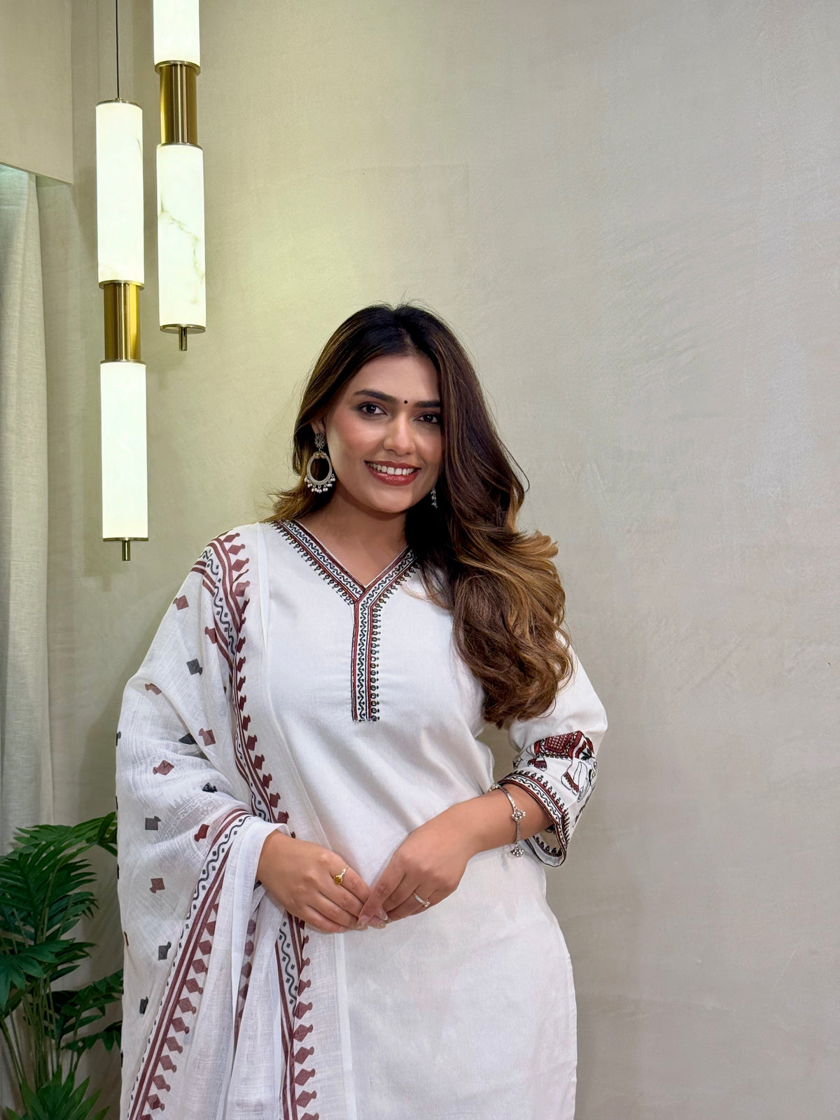 Ravishing Wedding Wear Cotton Embroidery Work Designer Straight Kurta With Trouser n Dupatta Set