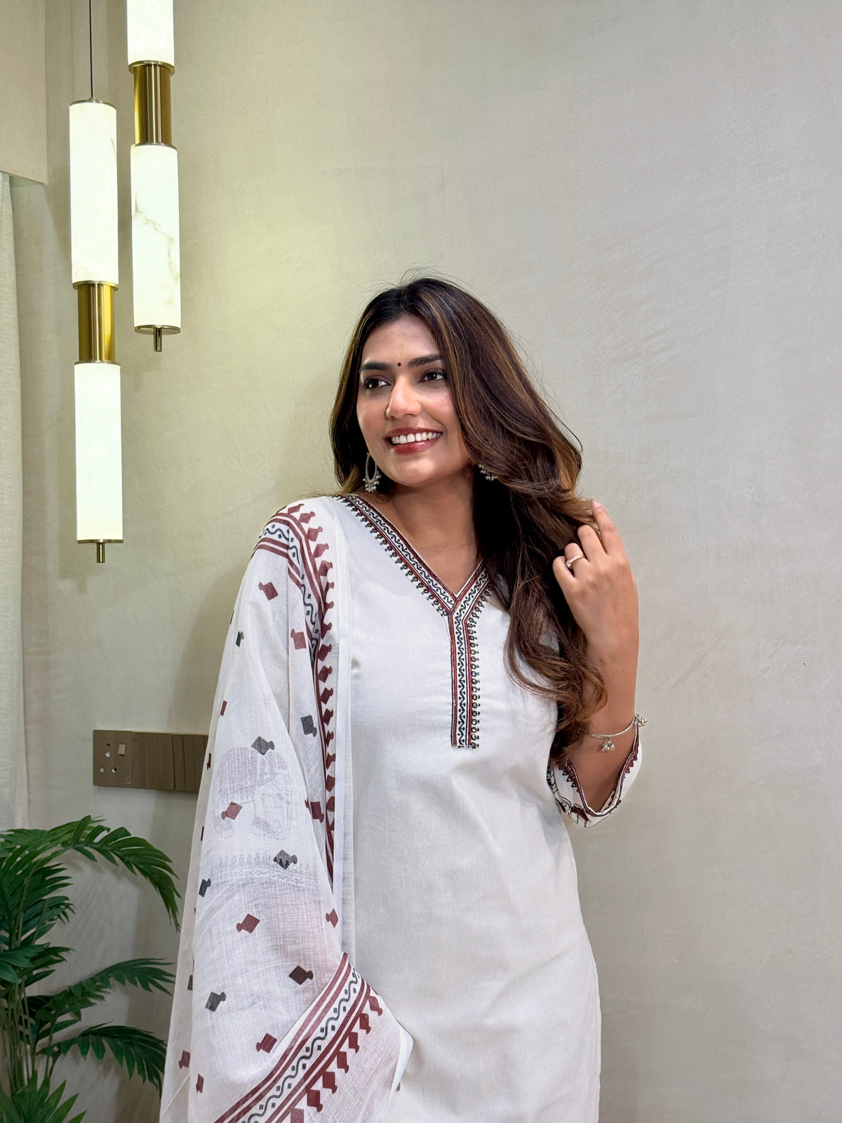 Ravishing Wedding Wear Cotton Embroidery Work Designer Straight Kurta With Trouser n Dupatta Set