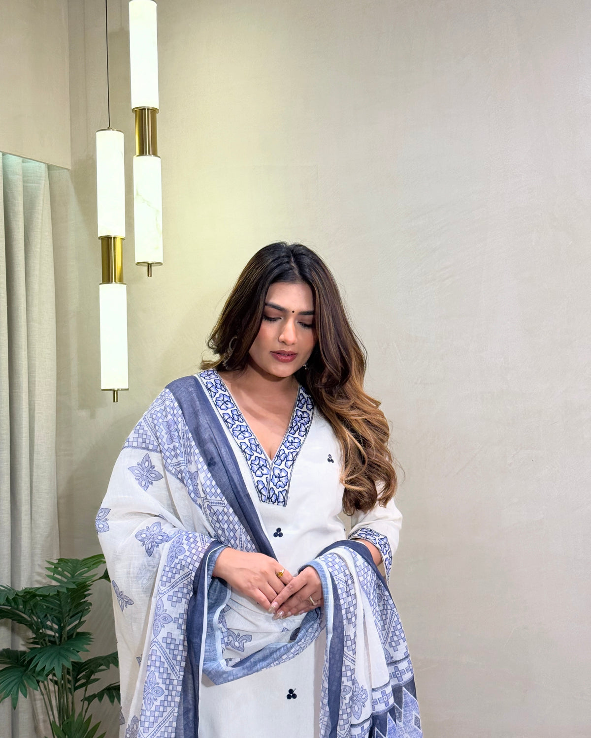Scrupulous Festive Wear Cotton Embroidery Work Designer Straight Kurta With Trouser Dupatta Set