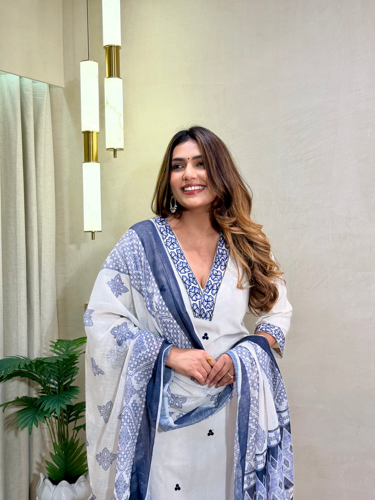 Scrupulous Festive Wear Cotton Embroidery Work Designer Straight Kurta With Trouser Dupatta Set