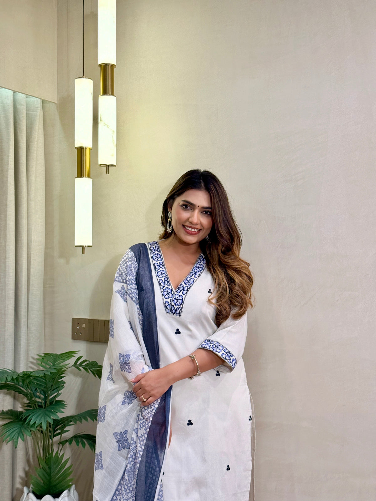 Scrupulous Festive Wear Cotton Embroidery Work Designer Straight Kurta With Trouser Dupatta Set
