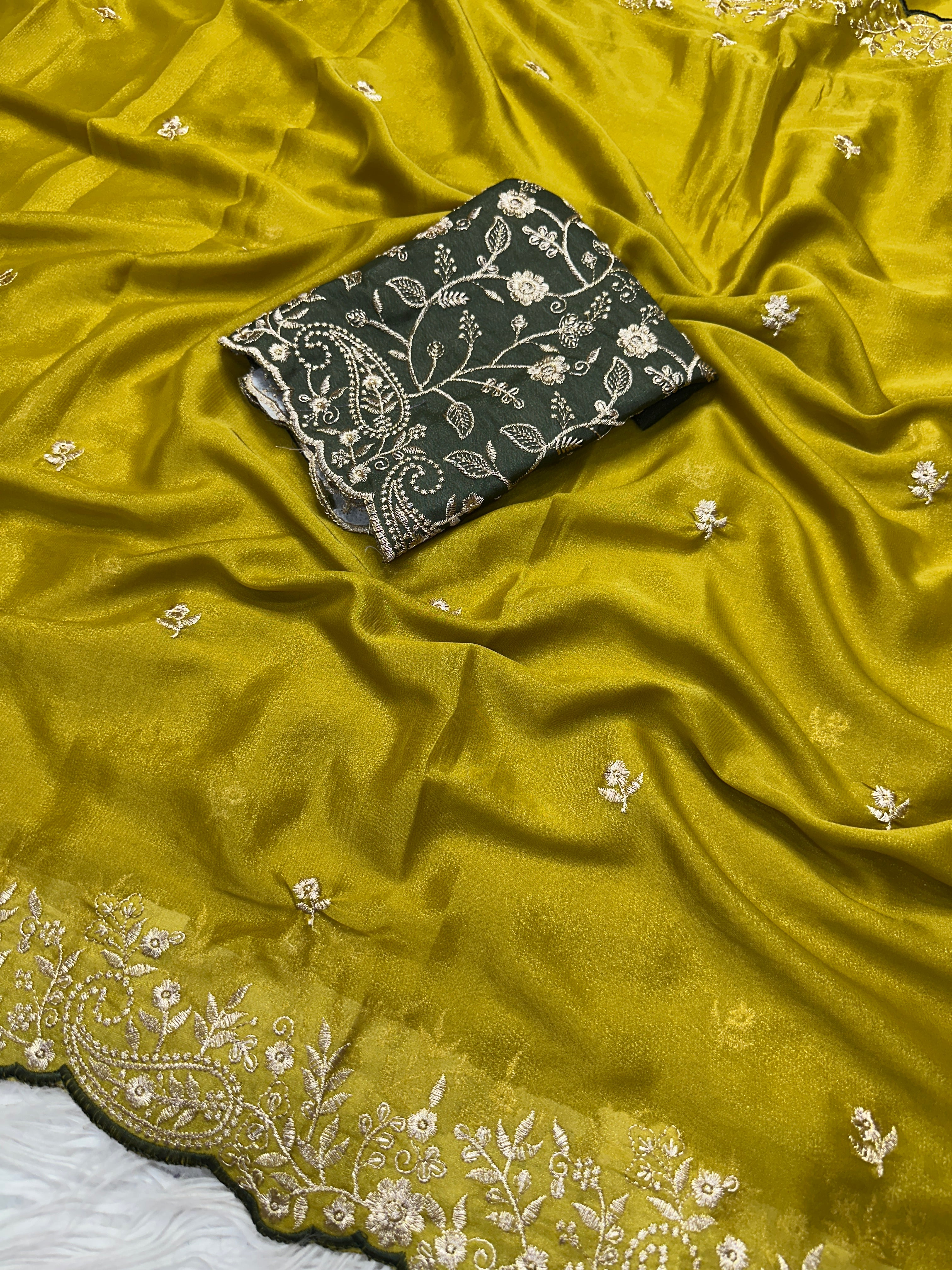 Luxury Party Wear Georgette Embroidery Work Designer Saree With Contrast Blouse Piece