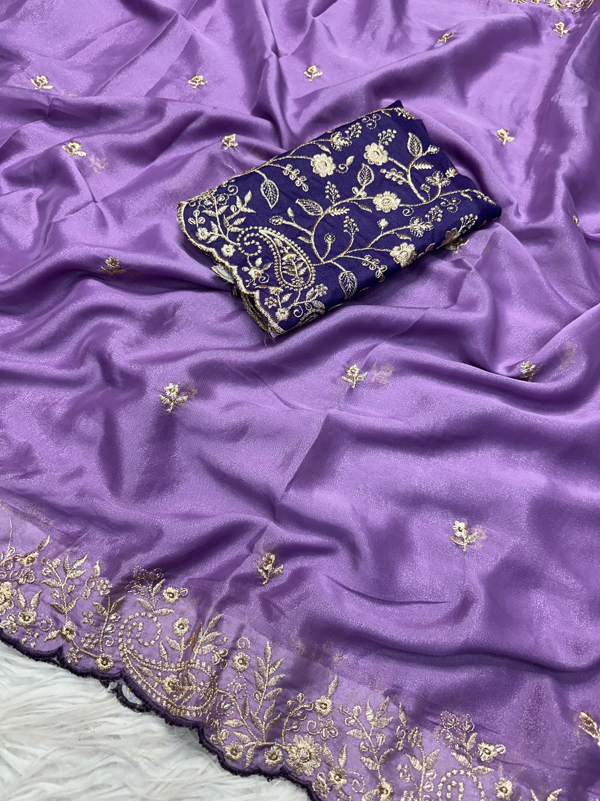 Luxury Party Wear Georgette Embroidery Work Designer Saree With Contrast Blouse Piece