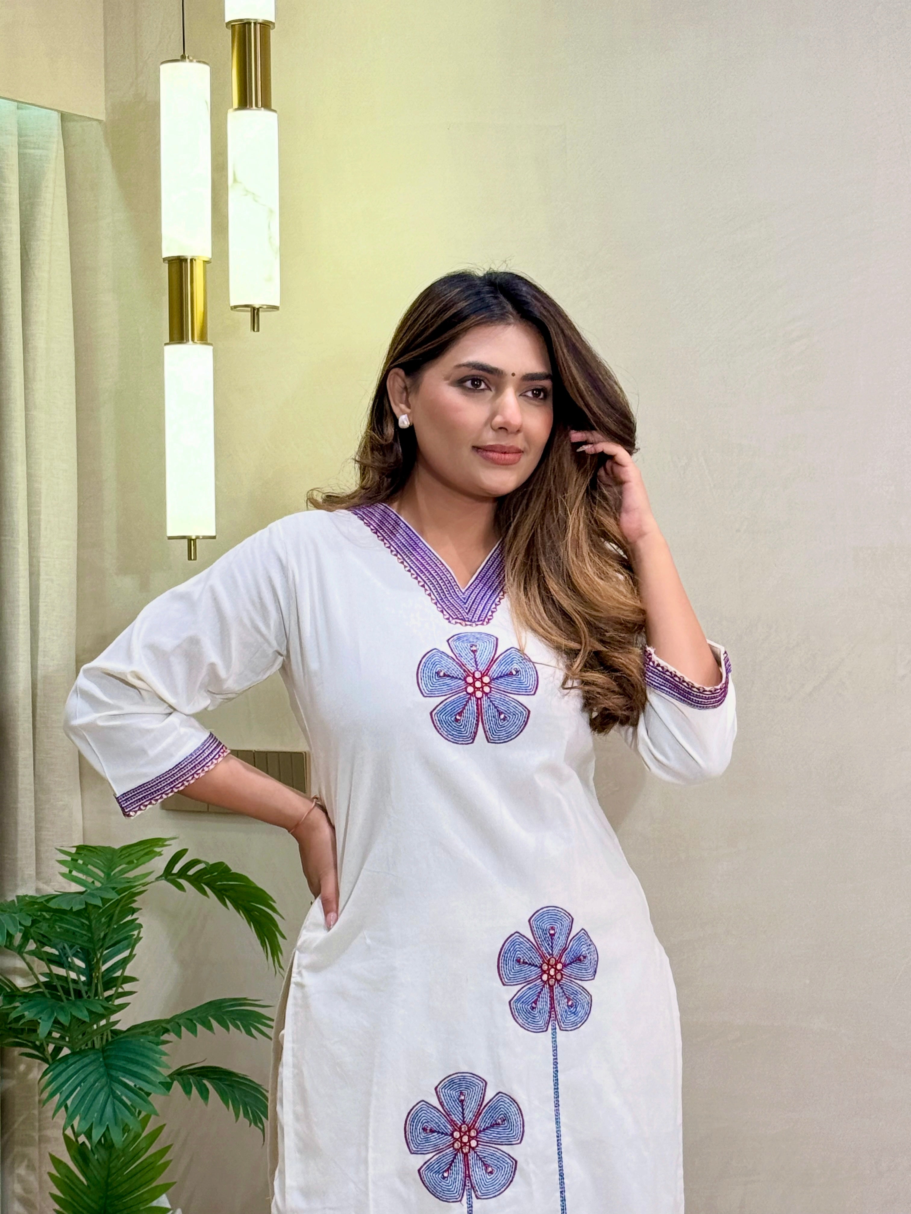 Charismatic Party Wear Cotton  Embroidery n Sequence Work Designer Straight Kurta With Trouser n Dupatta Set