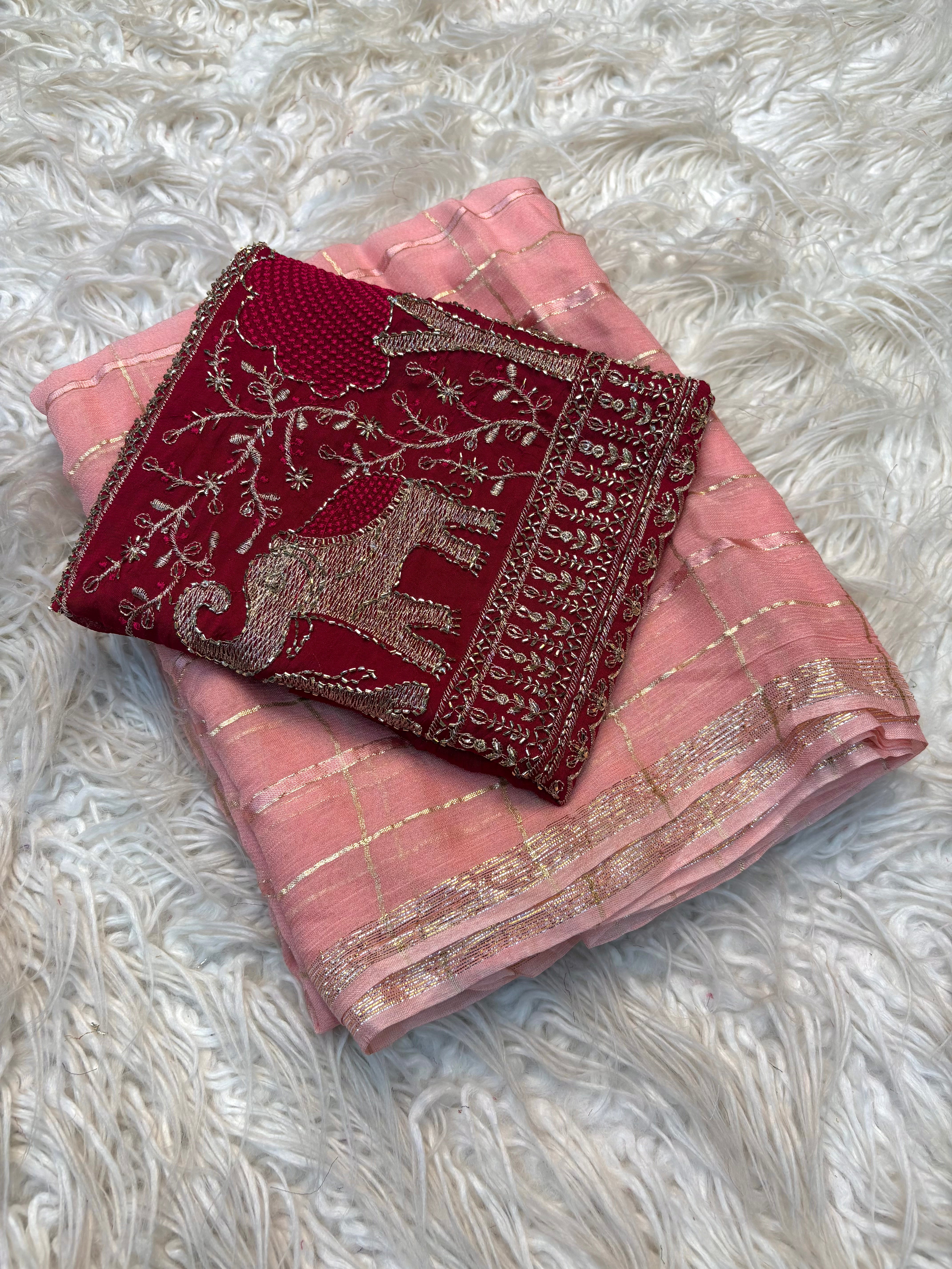 Gorgeous Function Wear Viscose Silk Handwork Blouse Designer Saree For Wedding