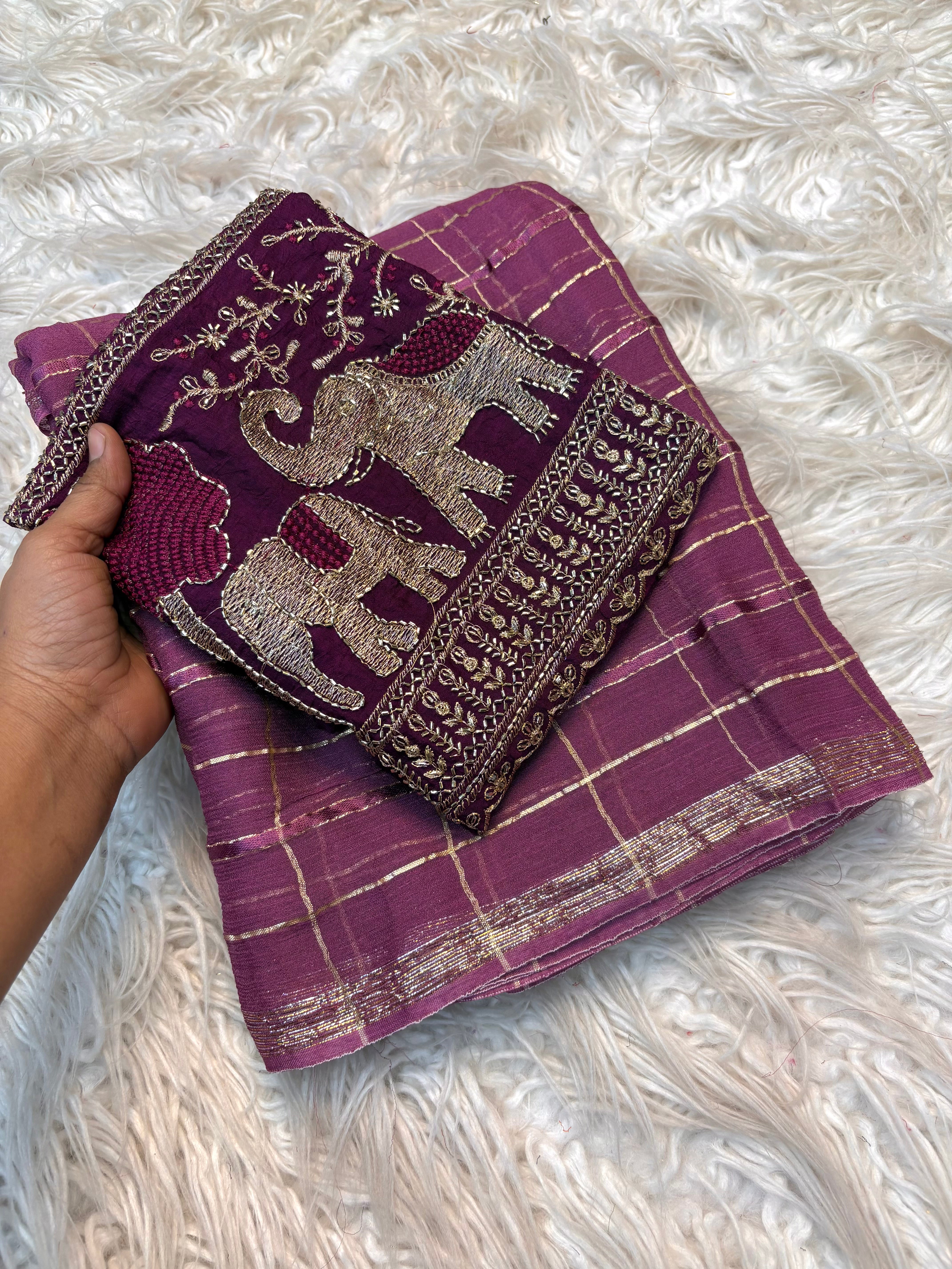 Gorgeous Function Wear Viscose Silk Handwork Blouse Designer Saree For Wedding
