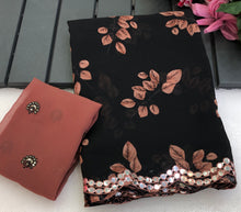 Load image into Gallery viewer, Blossom Festive Wear Pure Soft Chiffon Floral Print Design Mirror Work Saree With Blouse Piece
