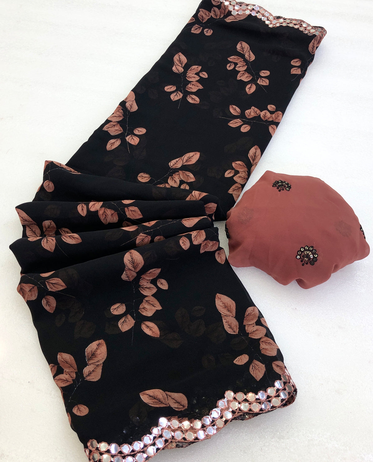 Blossom Festive Wear Pure Soft Chiffon Floral Print Design Mirror Work Saree With Blouse Piece