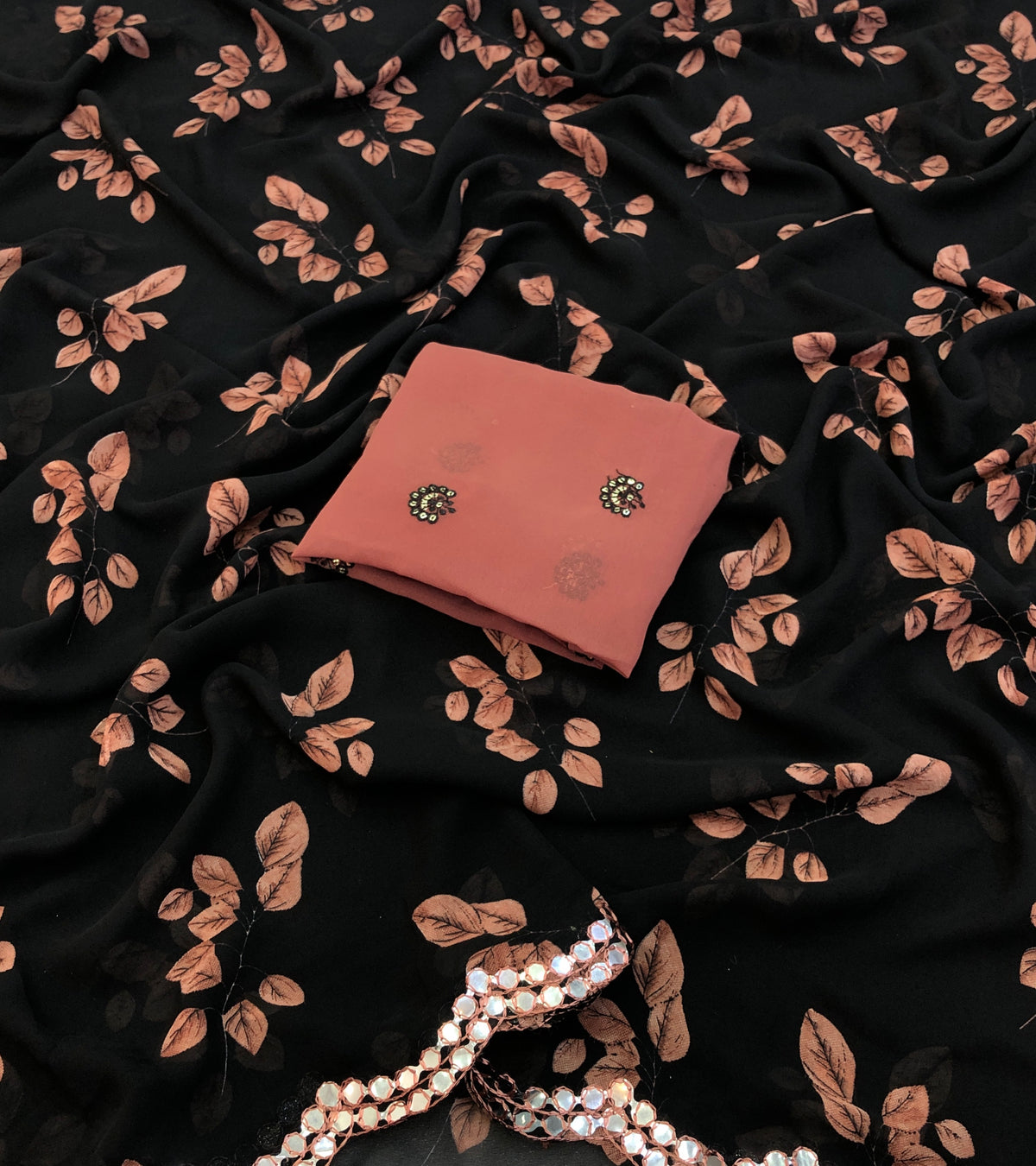 Blossom Festive Wear Pure Soft Chiffon Floral Print Design Mirror Work Saree With Blouse Piece