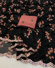 Load image into Gallery viewer, Blossom Festive Wear Pure Soft Chiffon Floral Print Design Mirror Work Saree With Blouse Piece
