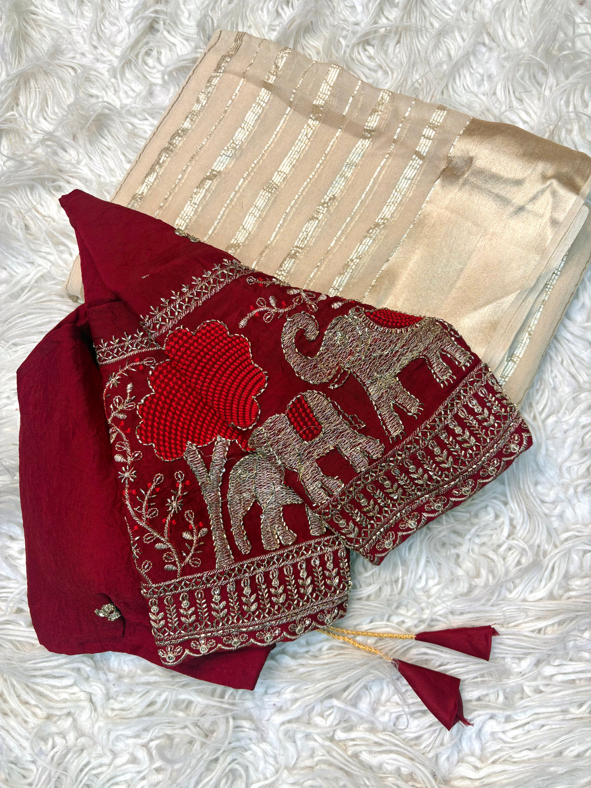 Admirable Party Wear Pure Viscose Georgette Silk Beads Work Blouse Designer Saree With Unstitched Blouse