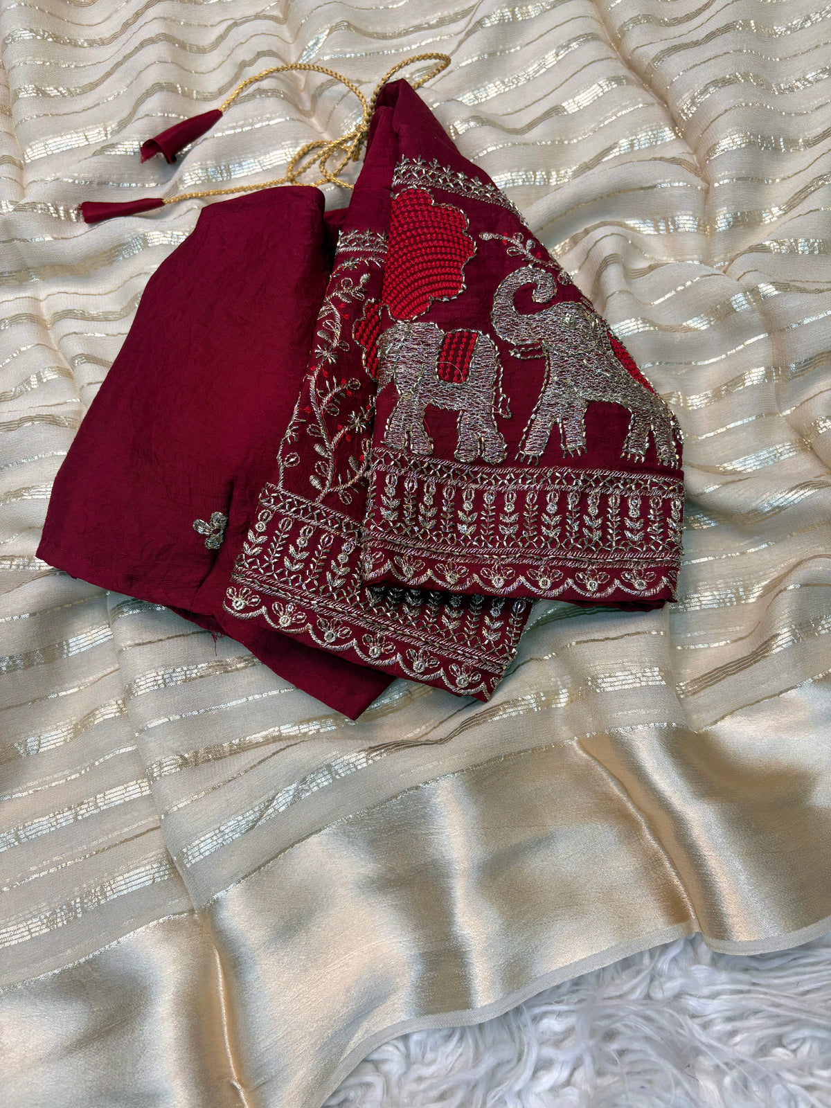 Admirable Party Wear Pure Viscose Georgette Silk Beads Work Blouse Designer Saree With Unstitched Blouse