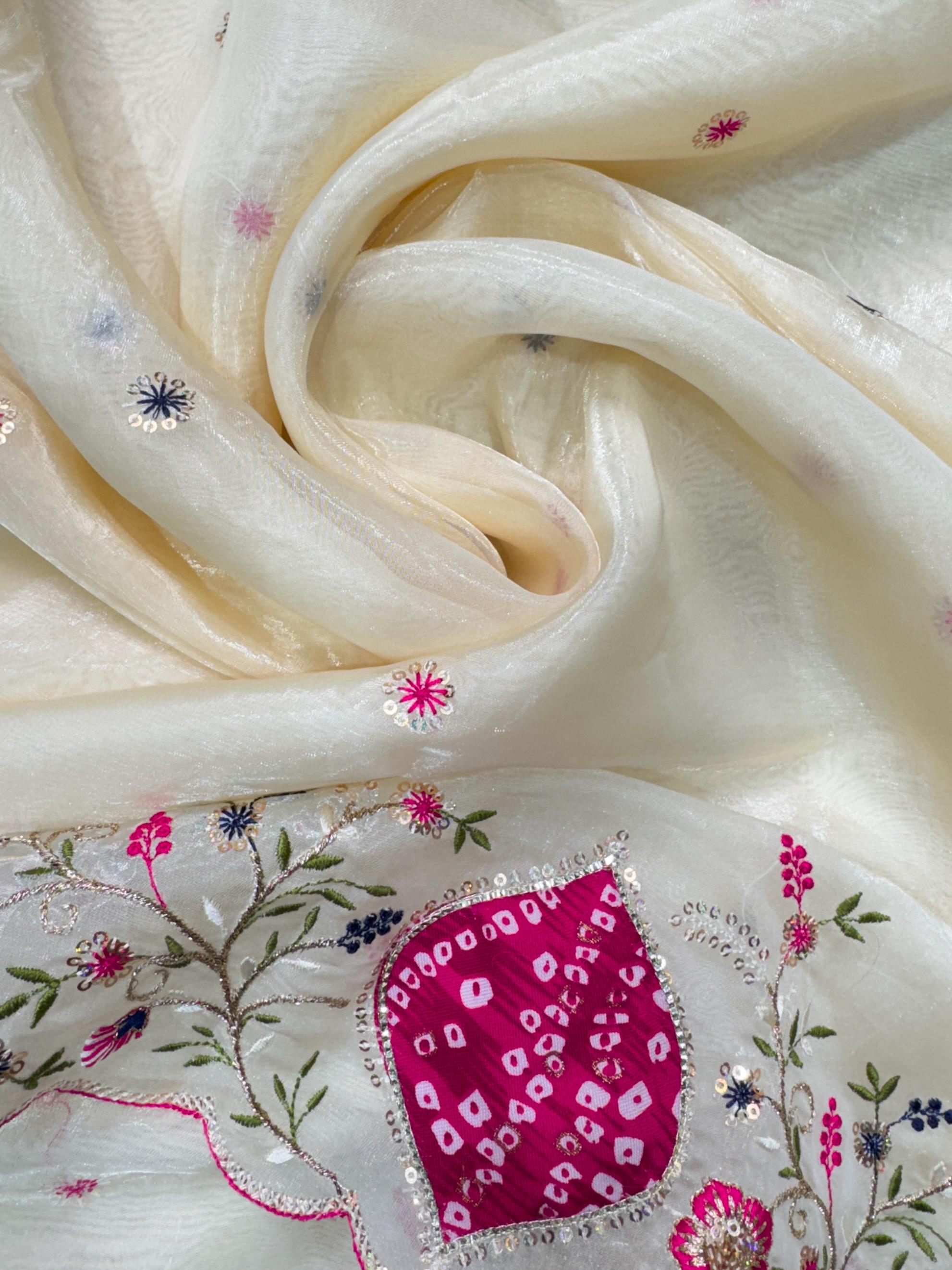 Glamorous Festive Wear Crystal Tissue Zari Embroiderey Hand Applique Work Fancy Designer Saree With Unstitched Blouse