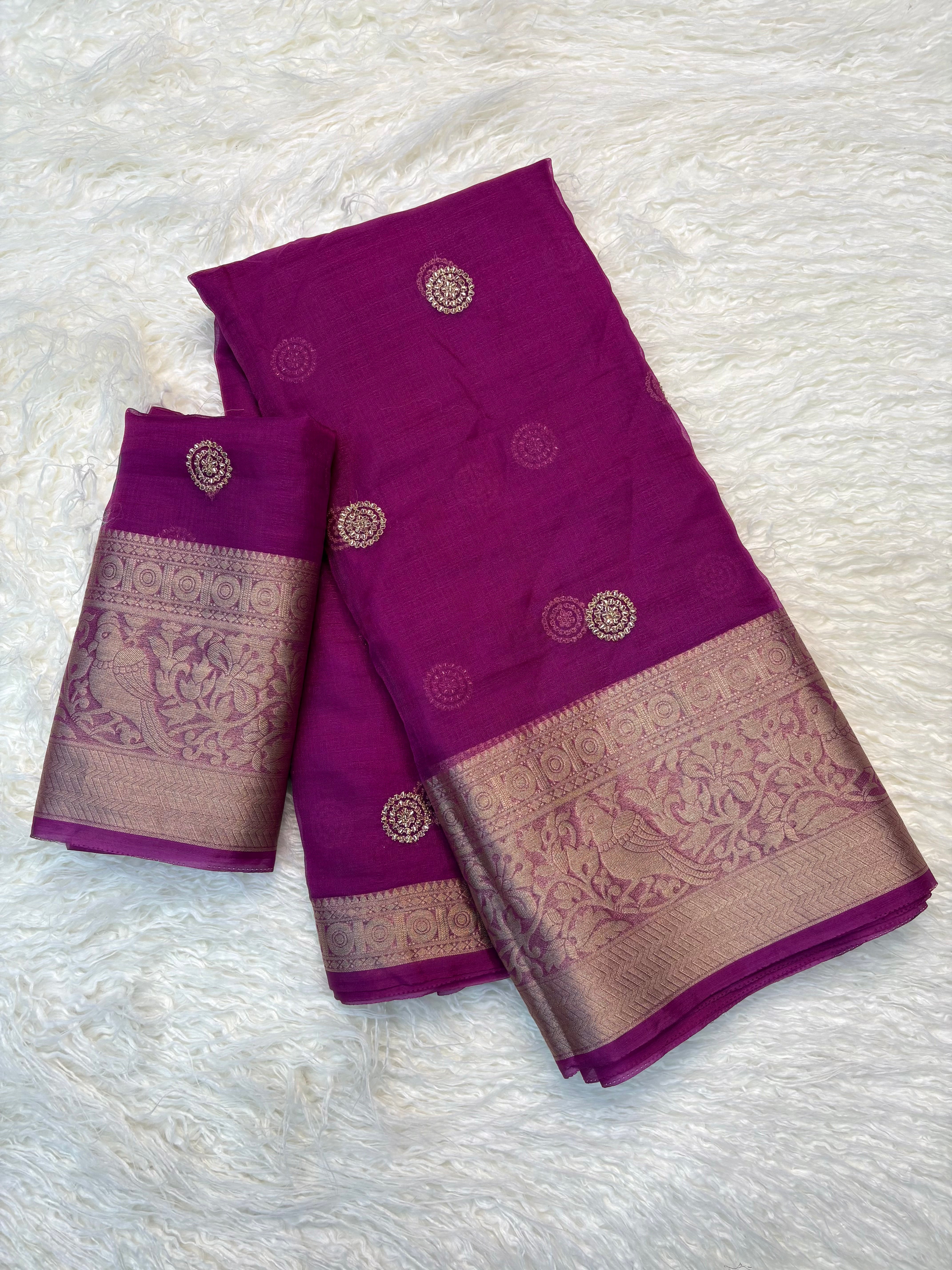 Fantabulous Festive Wear Soft Silk Jacquard Weaving Border Saree With Same Blouse Piece