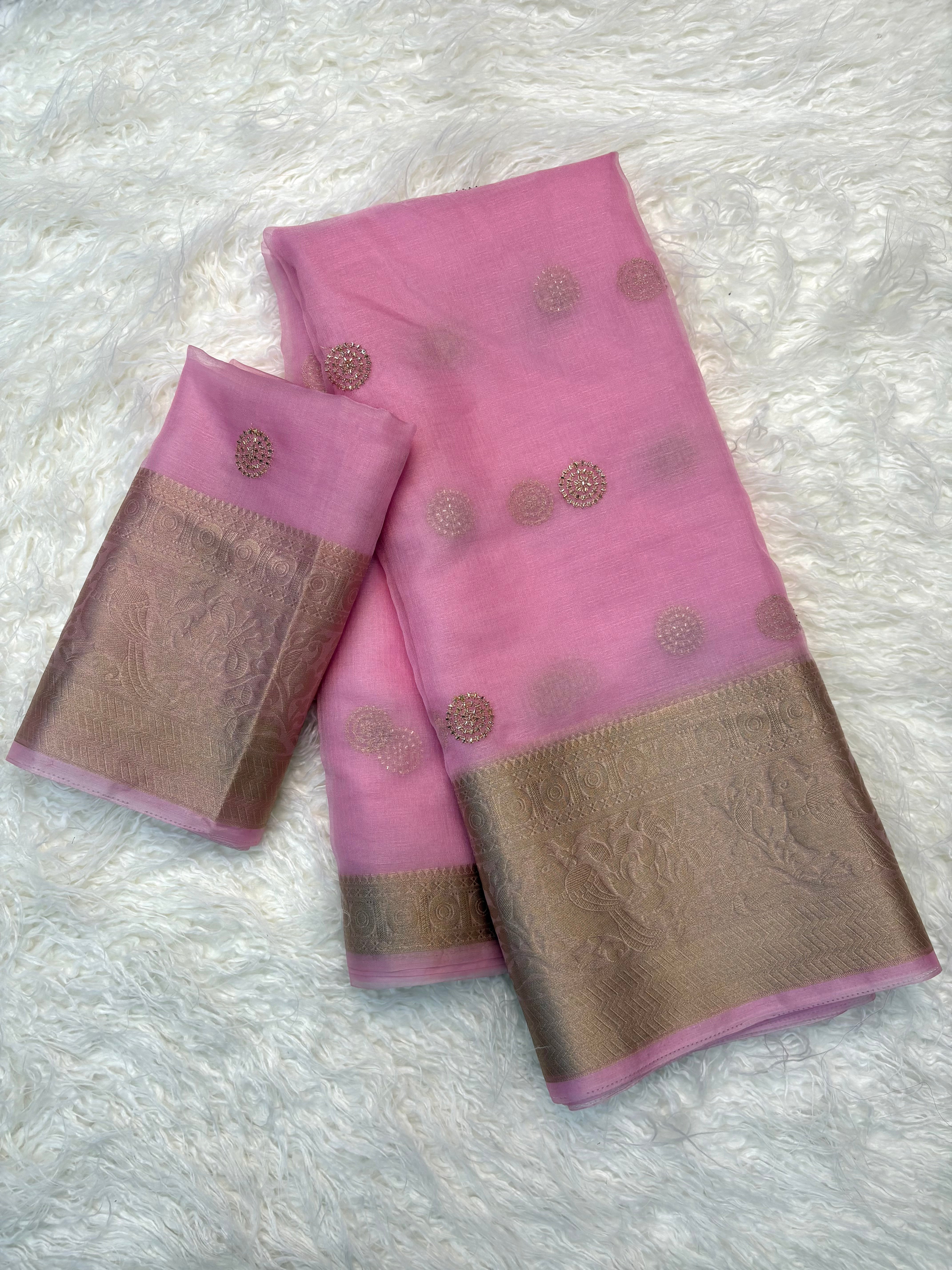 Fantabulous Festive Wear Soft Silk Jacquard Weaving Border Saree With Same Blouse Piece