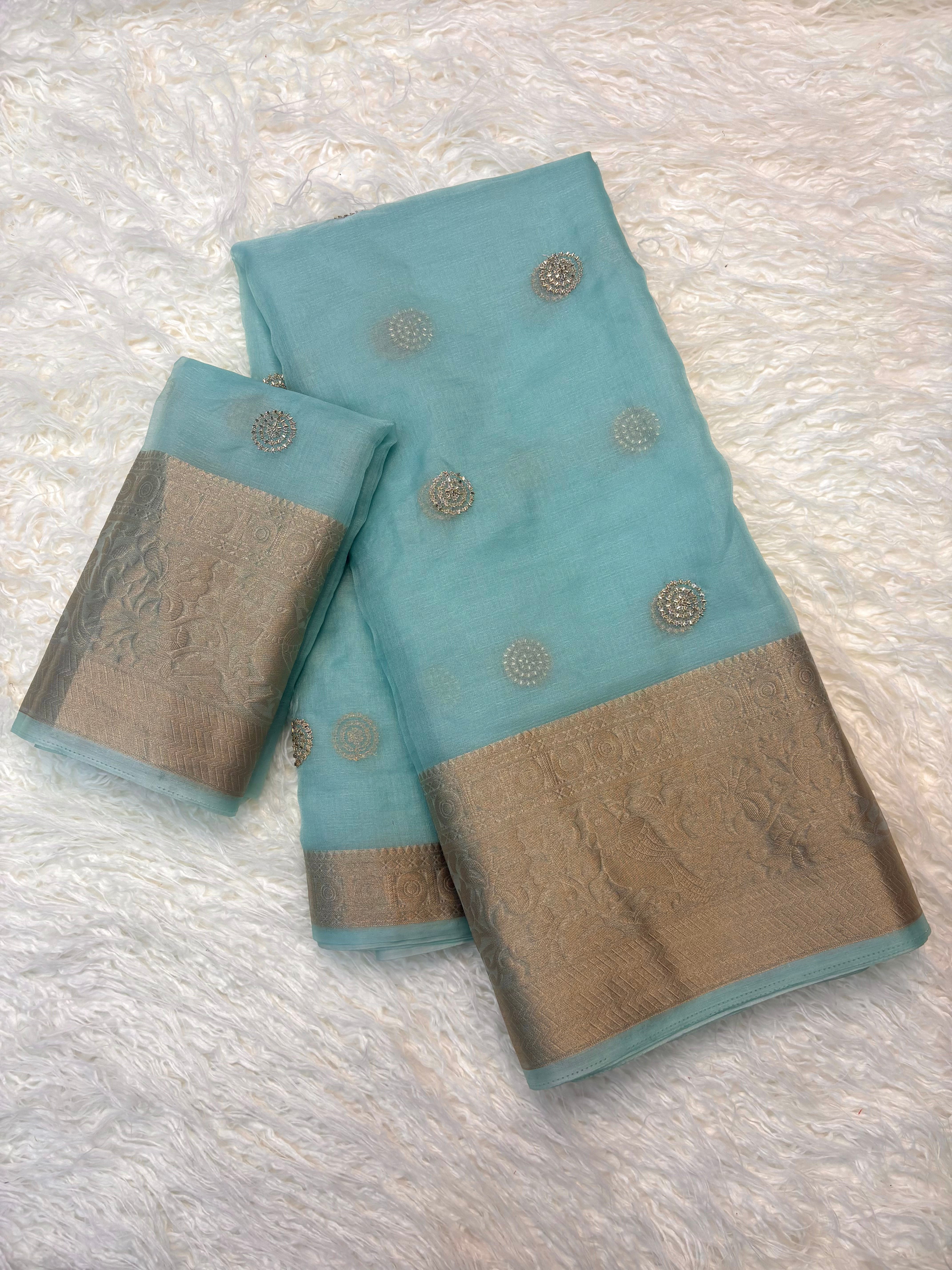 Fantabulous Festive Wear Soft Silk Jacquard Weaving Border Saree With Same Blouse Piece