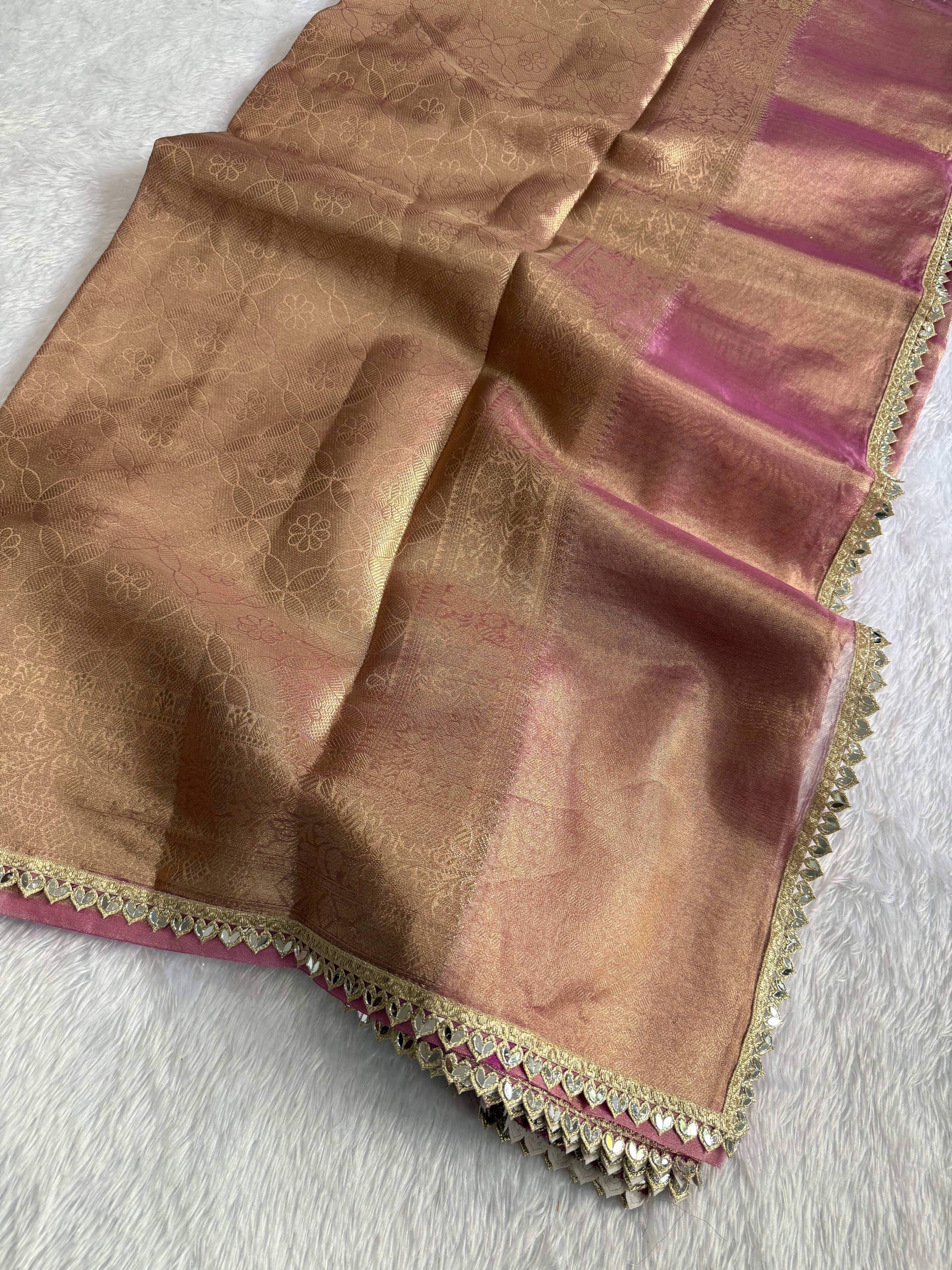 Incredible Party Wear Tissue Silk Jacquard Zari Weaving Work Designer Saree With Blouse Piece