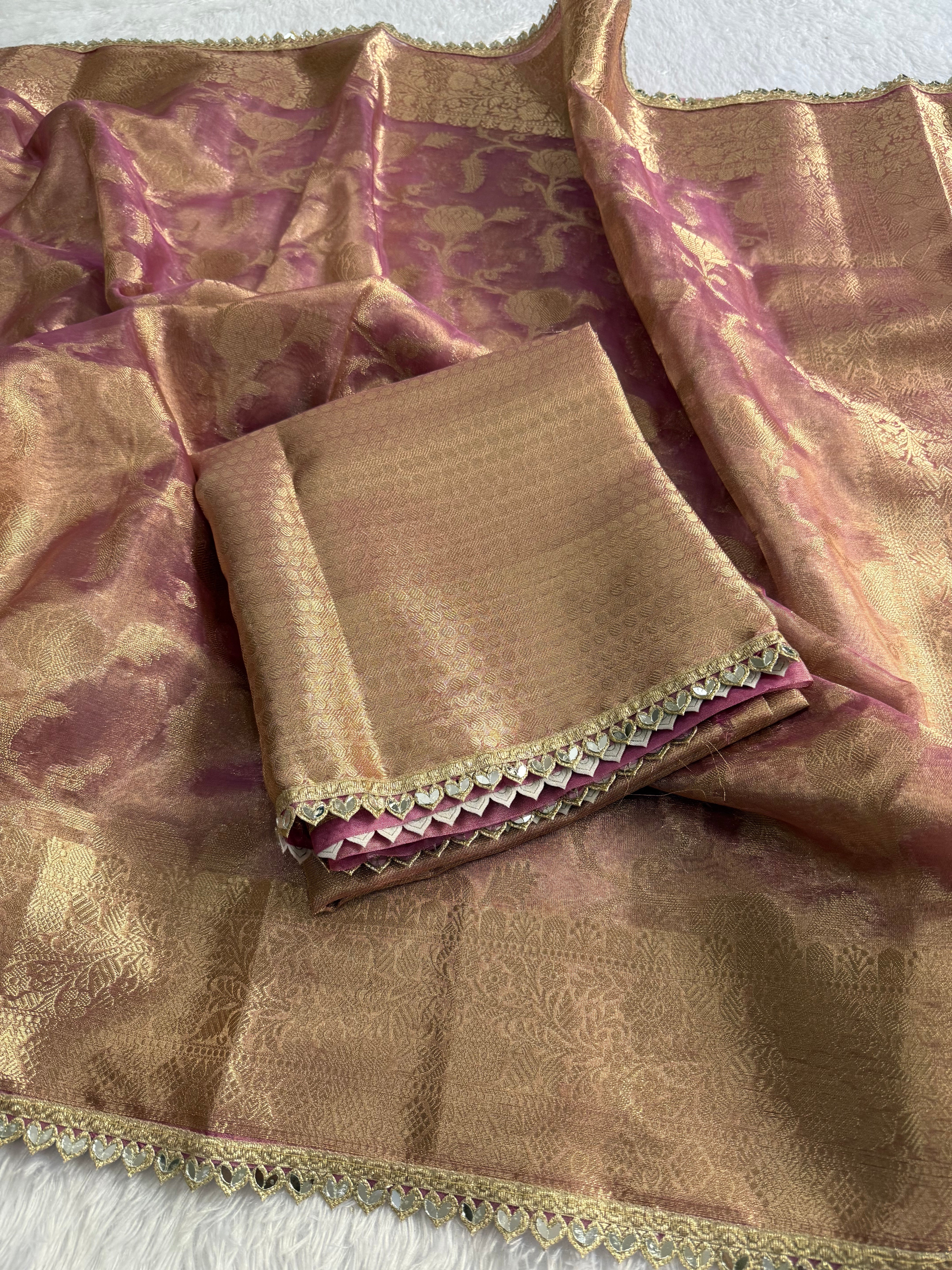 Incredible Party Wear Tissue Silk Jacquard Zari Weaving Work Designer Saree With Blouse Piece