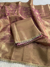 Load image into Gallery viewer, Incredible Party Wear Tissue Silk Jacquard Zari Weaving Work Designer Saree With Blouse Piece
