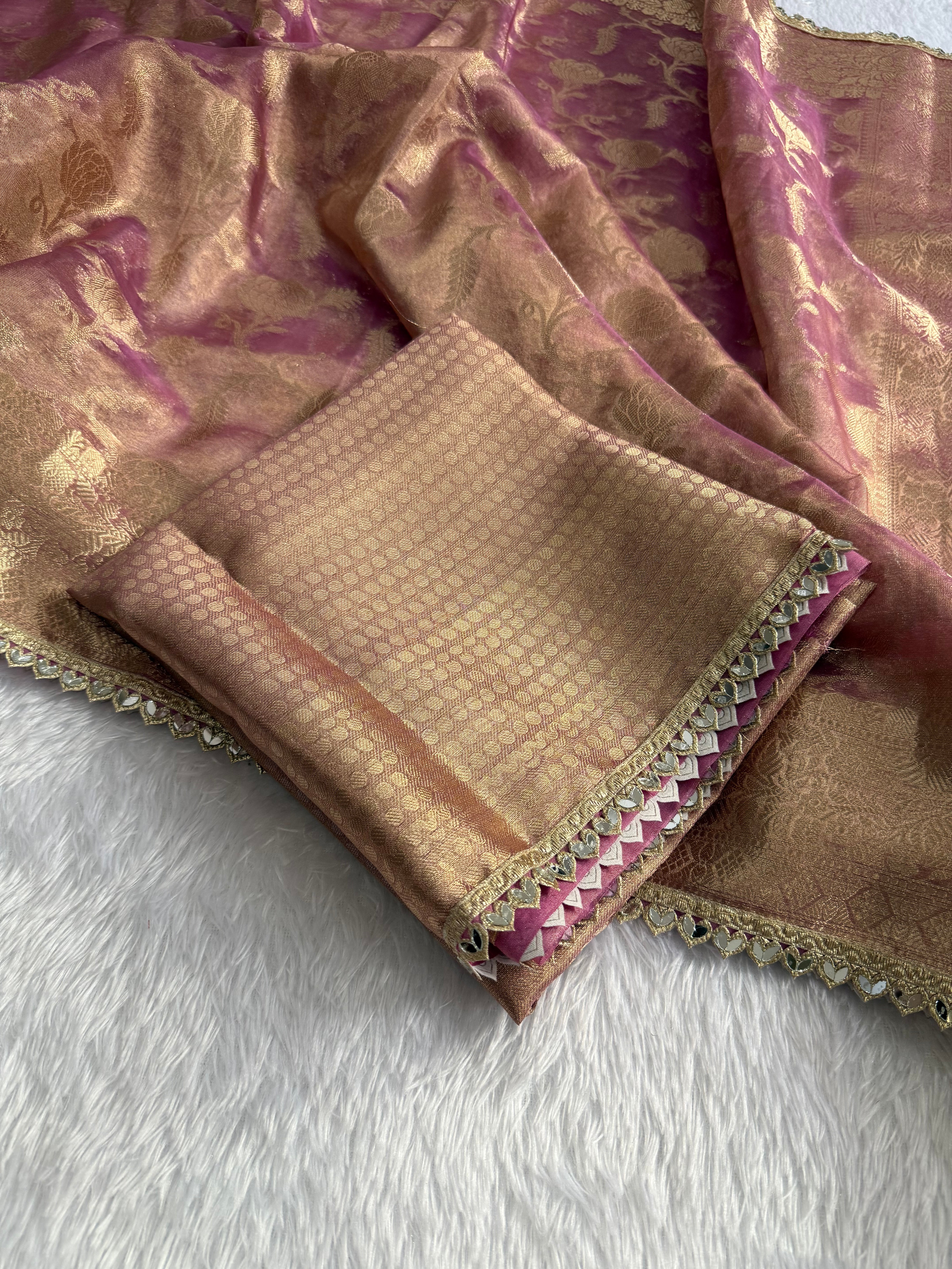 Incredible Party Wear Tissue Silk Jacquard Zari Weaving Work Designer Saree With Blouse Piece