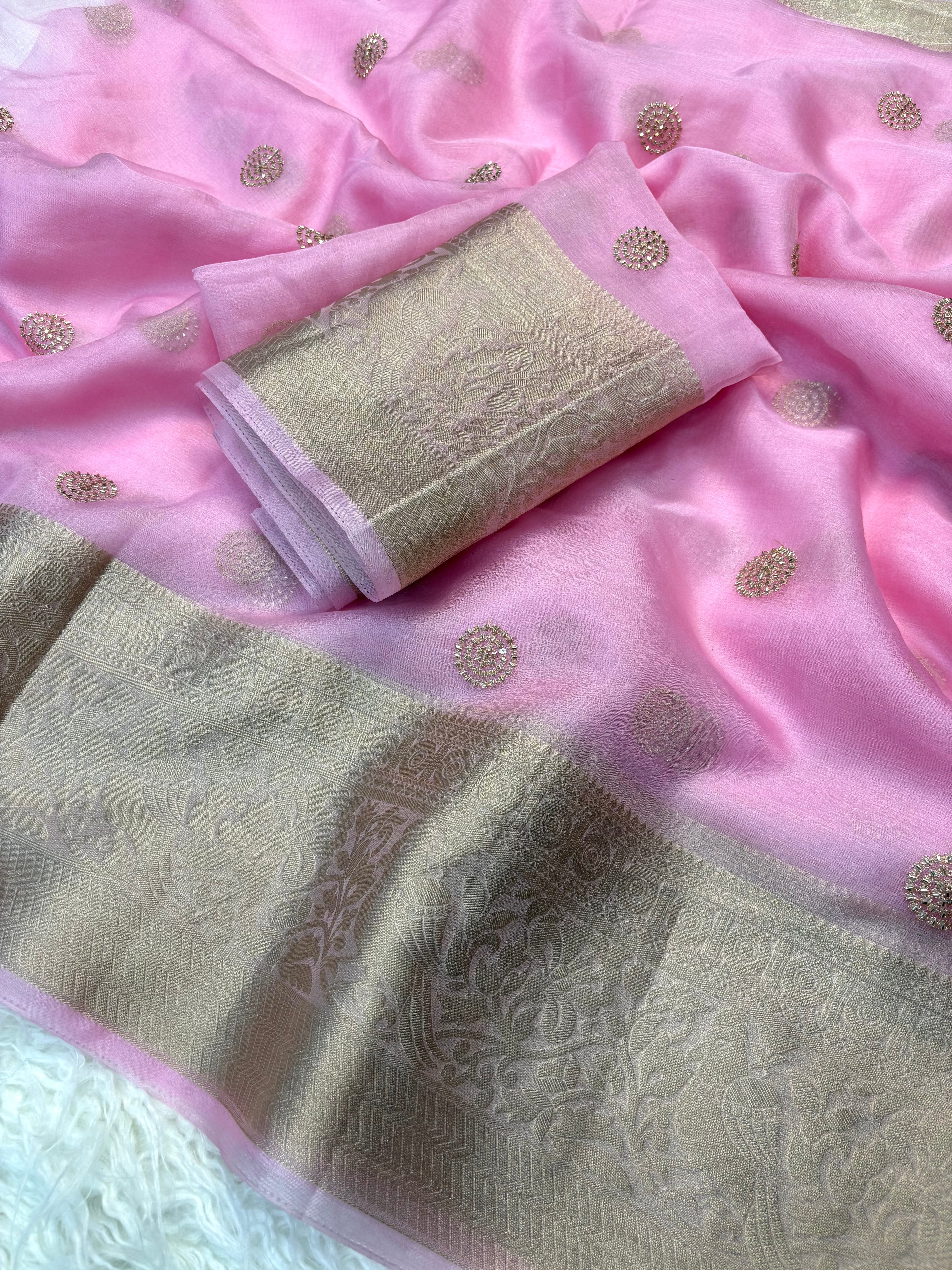 Fantabulous Festive Wear Soft Silk Jacquard Weaving Border Saree With Same Blouse Piece