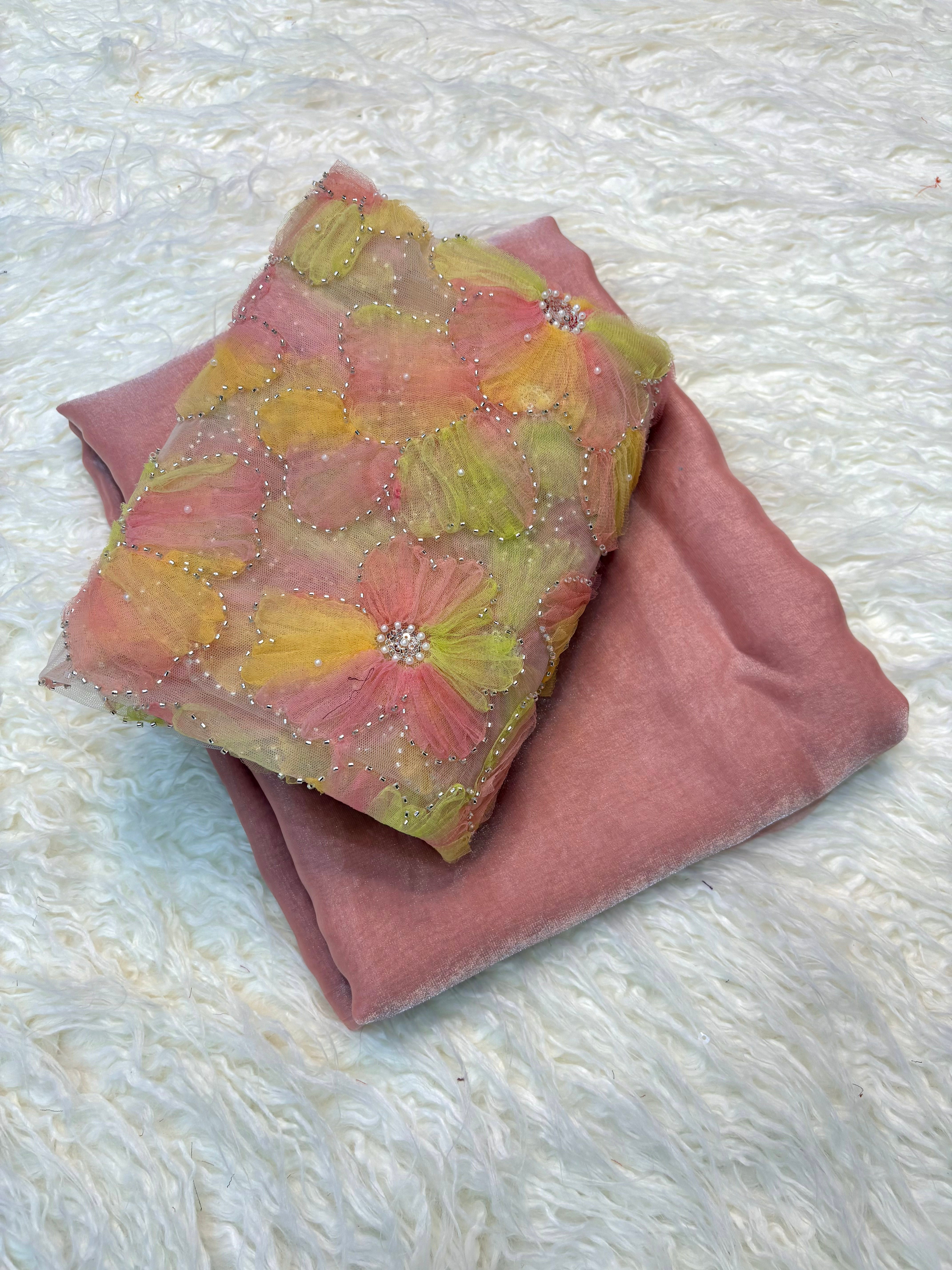 Gorgeous Function Wear Pure Soft Organza Tissue Silk Sequence Thread Work Blouse Fancy Designer Saree