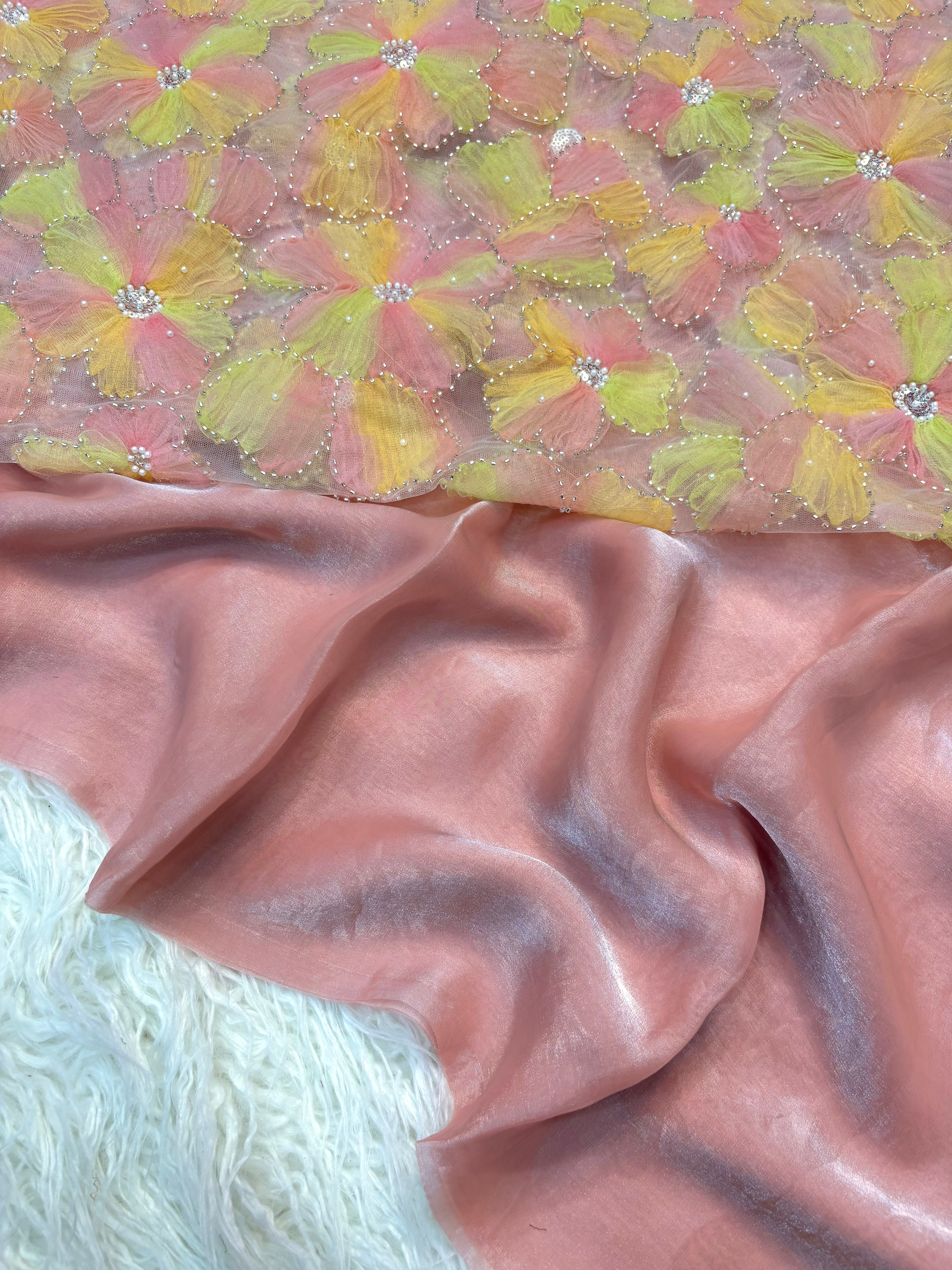 Gorgeous Function Wear Pure Soft Organza Tissue Silk Sequence Thread Work Blouse Fancy Designer Saree