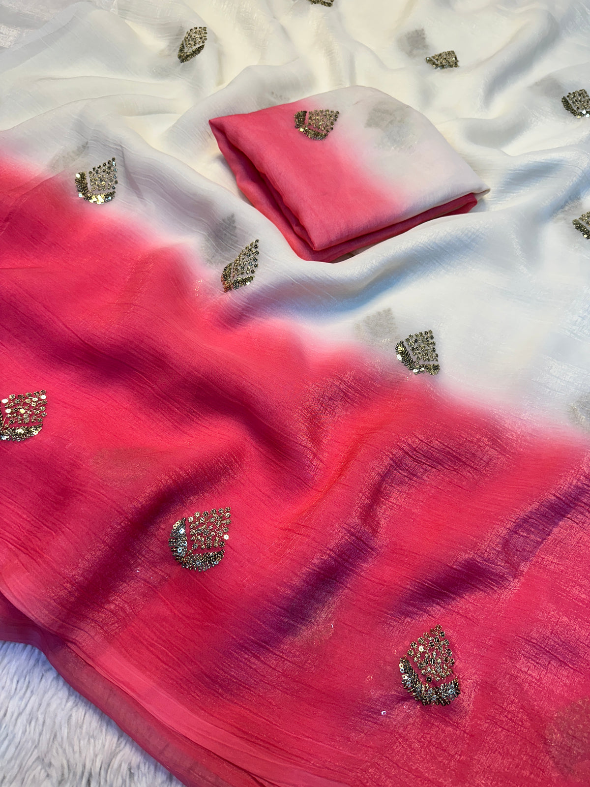 Scrupulous Function  Wear Silk Flower Handwork Butti Design Saree With Blouse Piece