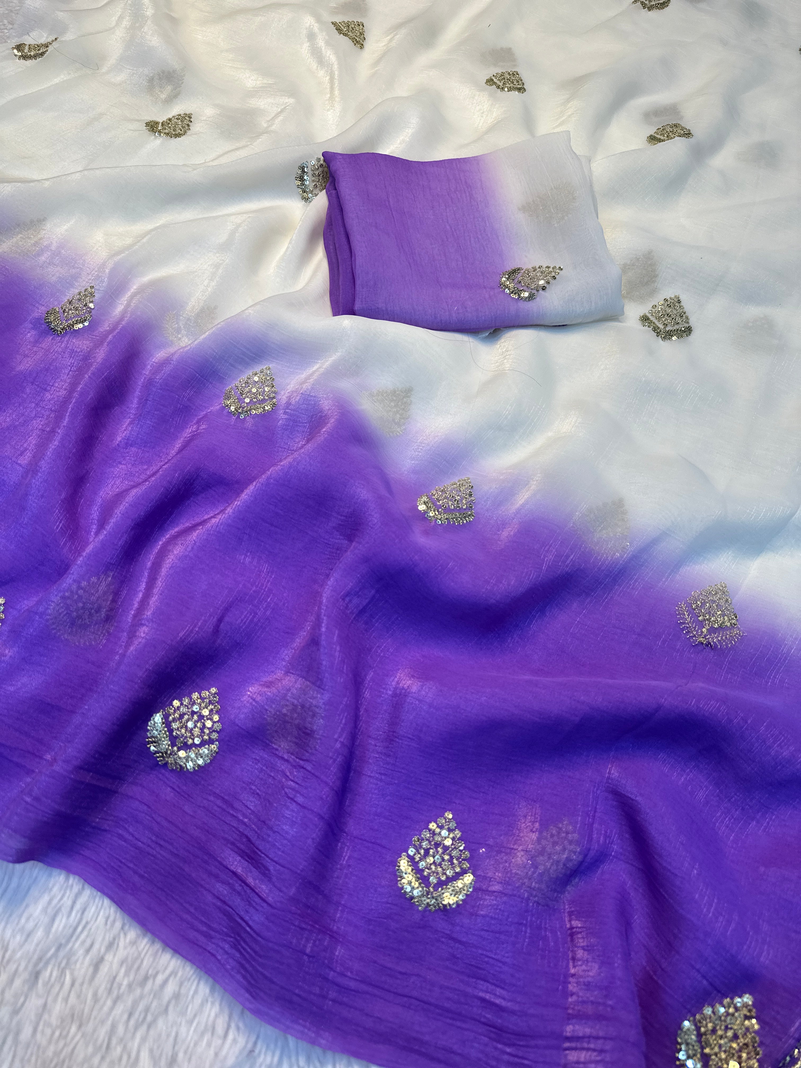 Scrupulous Function  Wear Silk Flower Handwork Butti Design Saree With Blouse Piece