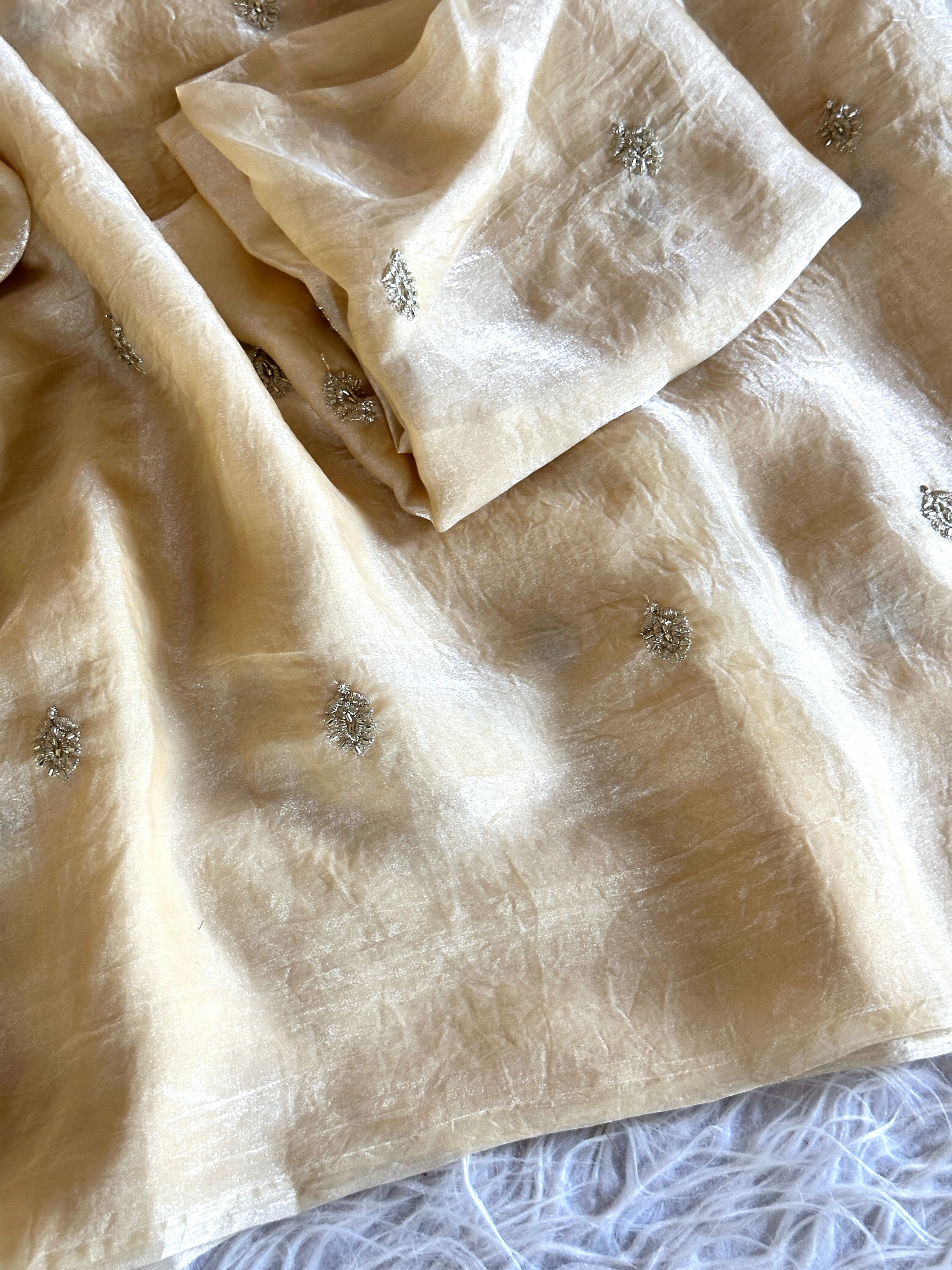 Graceful Function Wear Space Silk Leaf Design With Handwork Beads Saree Artistic Blouse Piece