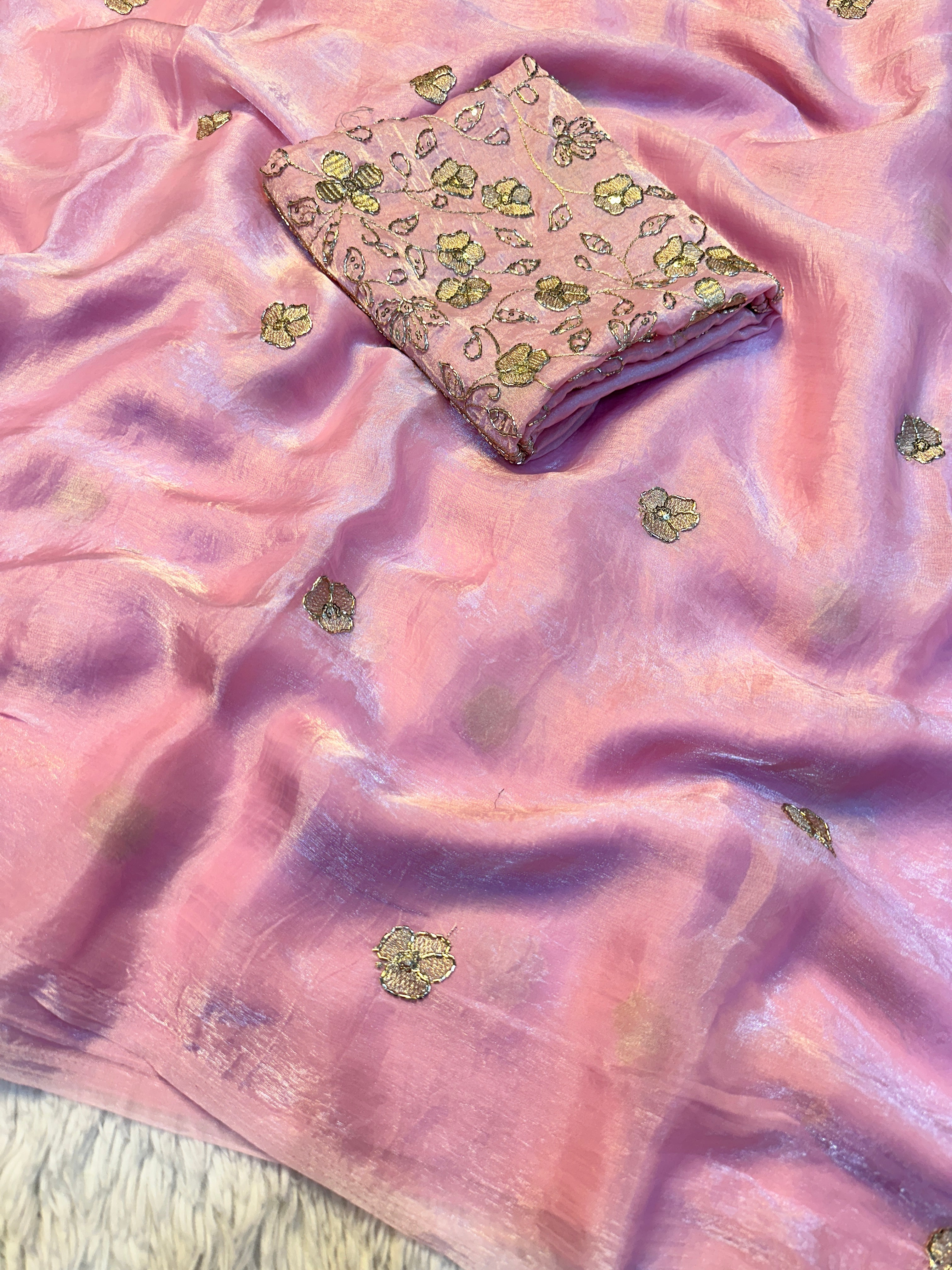 Adorning Party Wear Silk Embroidery n Beads Work Saree With Blouse Piece