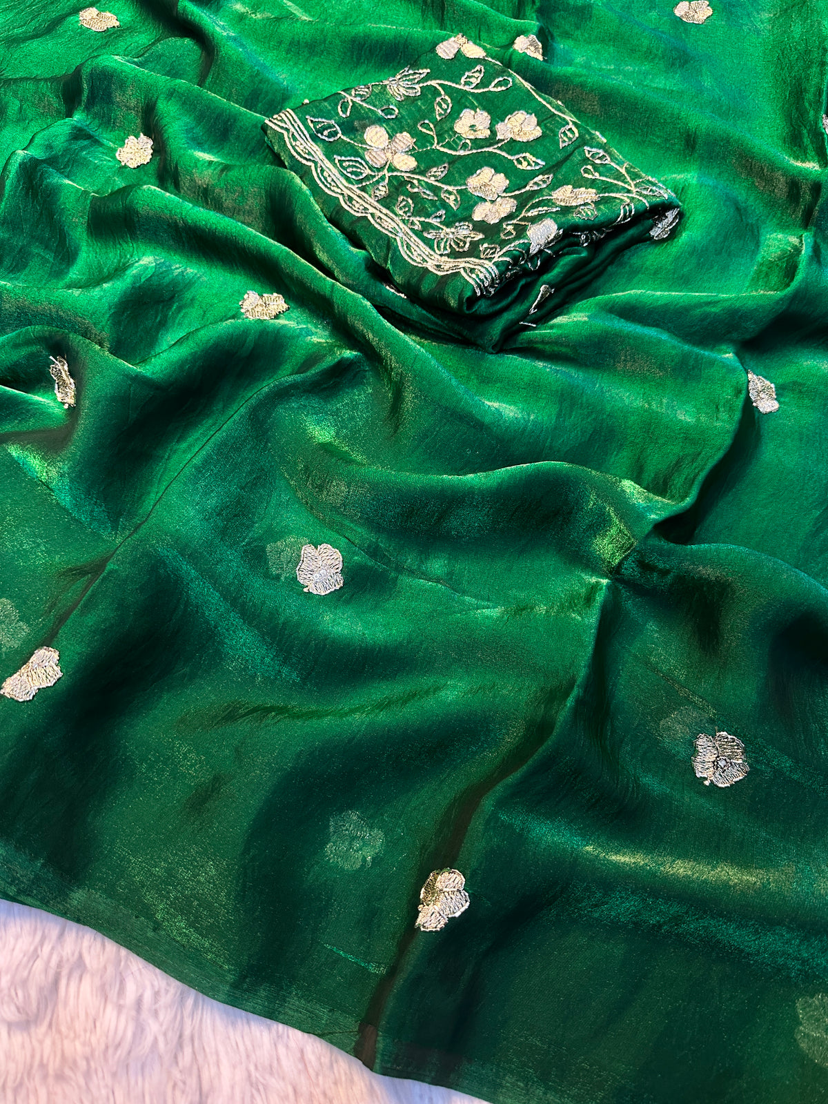 Adorning Party Wear Silk Embroidery n Beads Work Saree With Blouse Piece