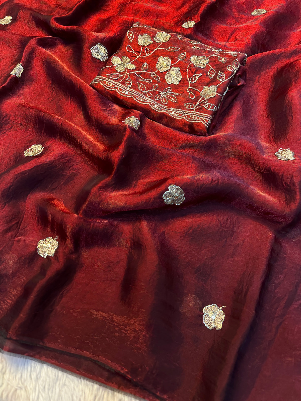 Adorning Party Wear Silk Embroidery n Beads Work Saree With Blouse Piece