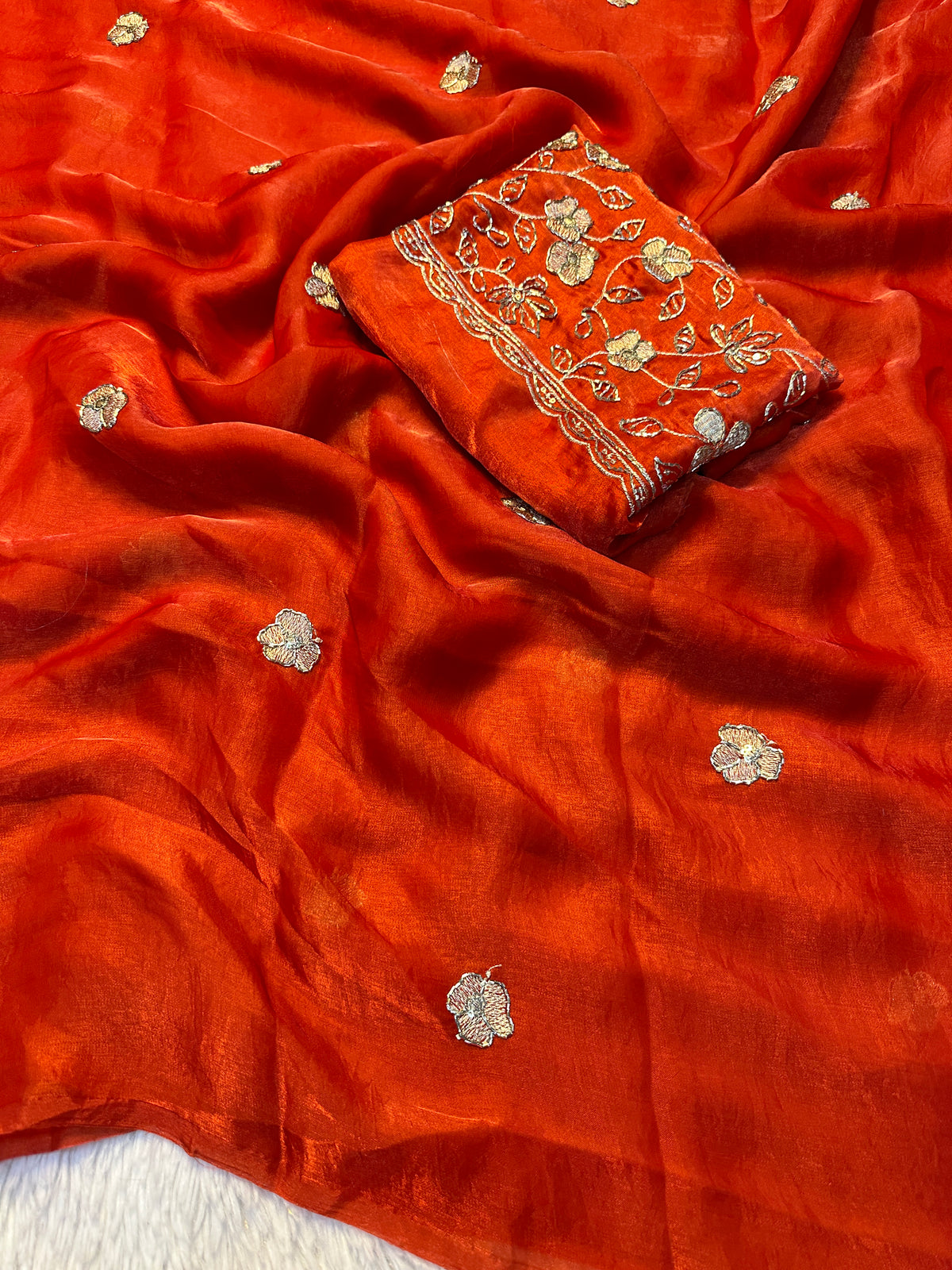 Adorning Party Wear Silk Embroidery n Beads Work Saree With Blouse Piece