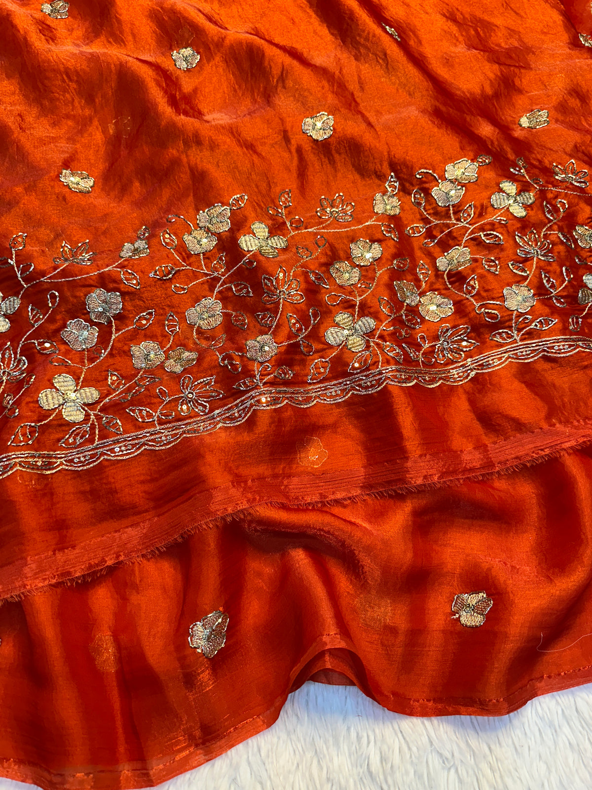 Adorning Party Wear Silk Embroidery n Beads Work Saree With Blouse Piece