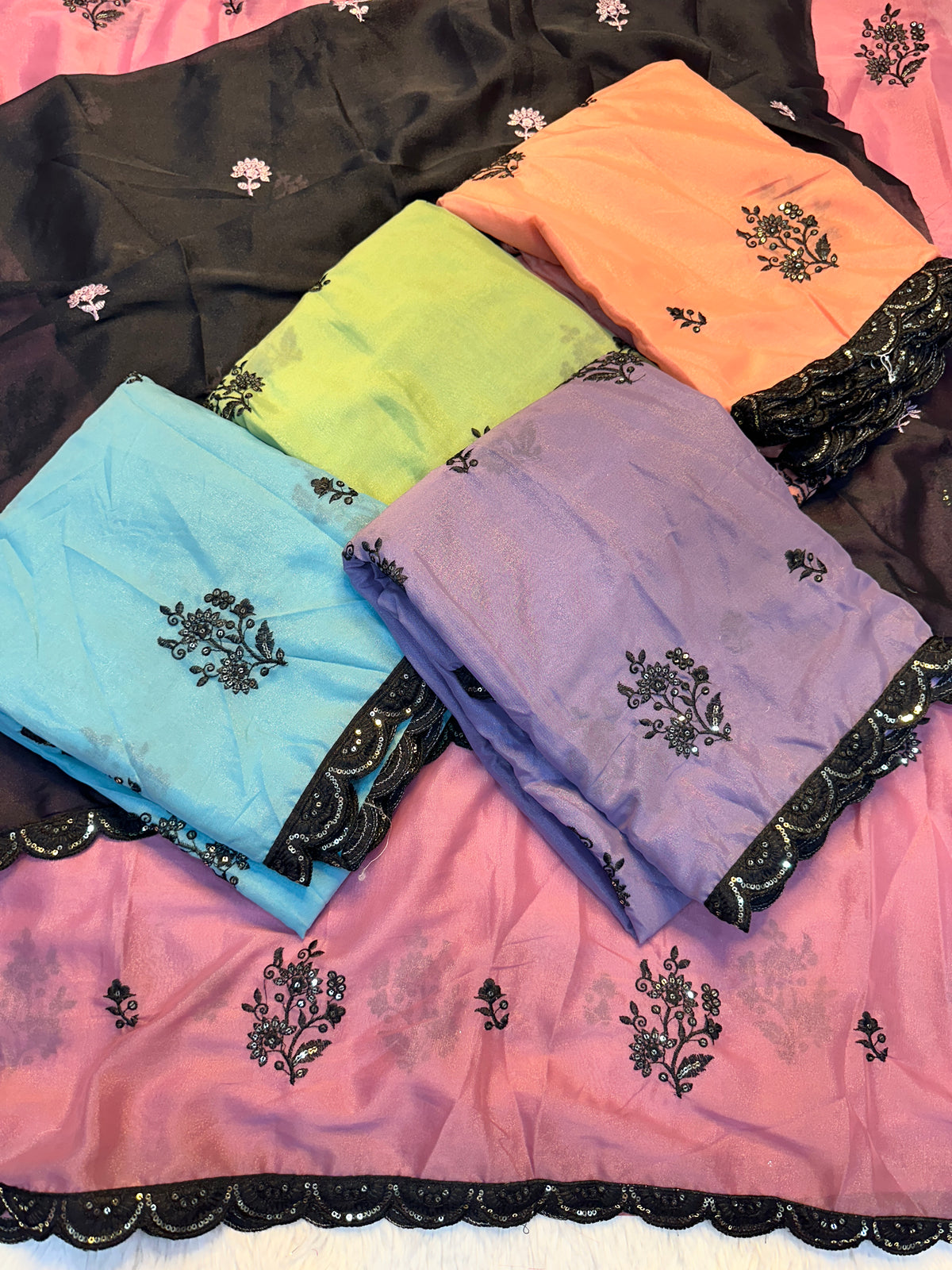 Heritage Function Wear Georgette Multi Embroidery Work Fancy Saree With Contrast Blouse Piece