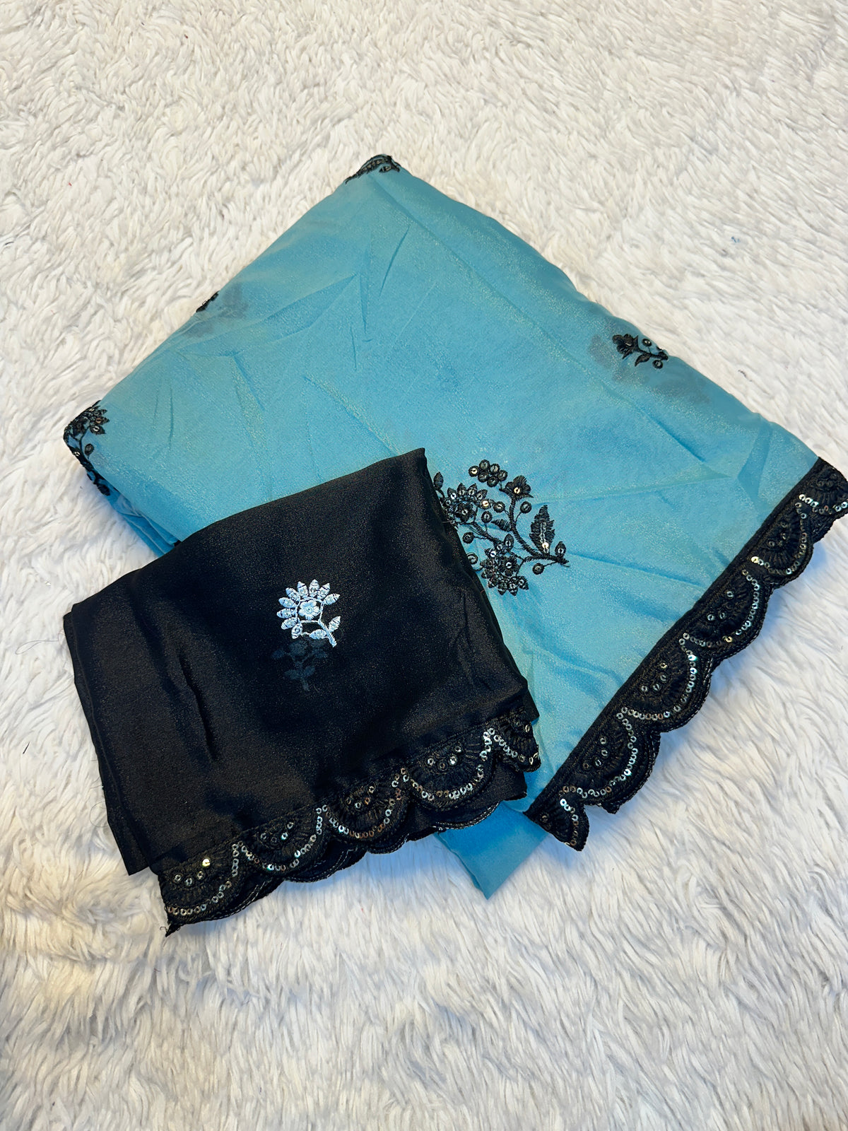 Heritage Function Wear Georgette Multi Embroidery Work Fancy Saree With Contrast Blouse Piece