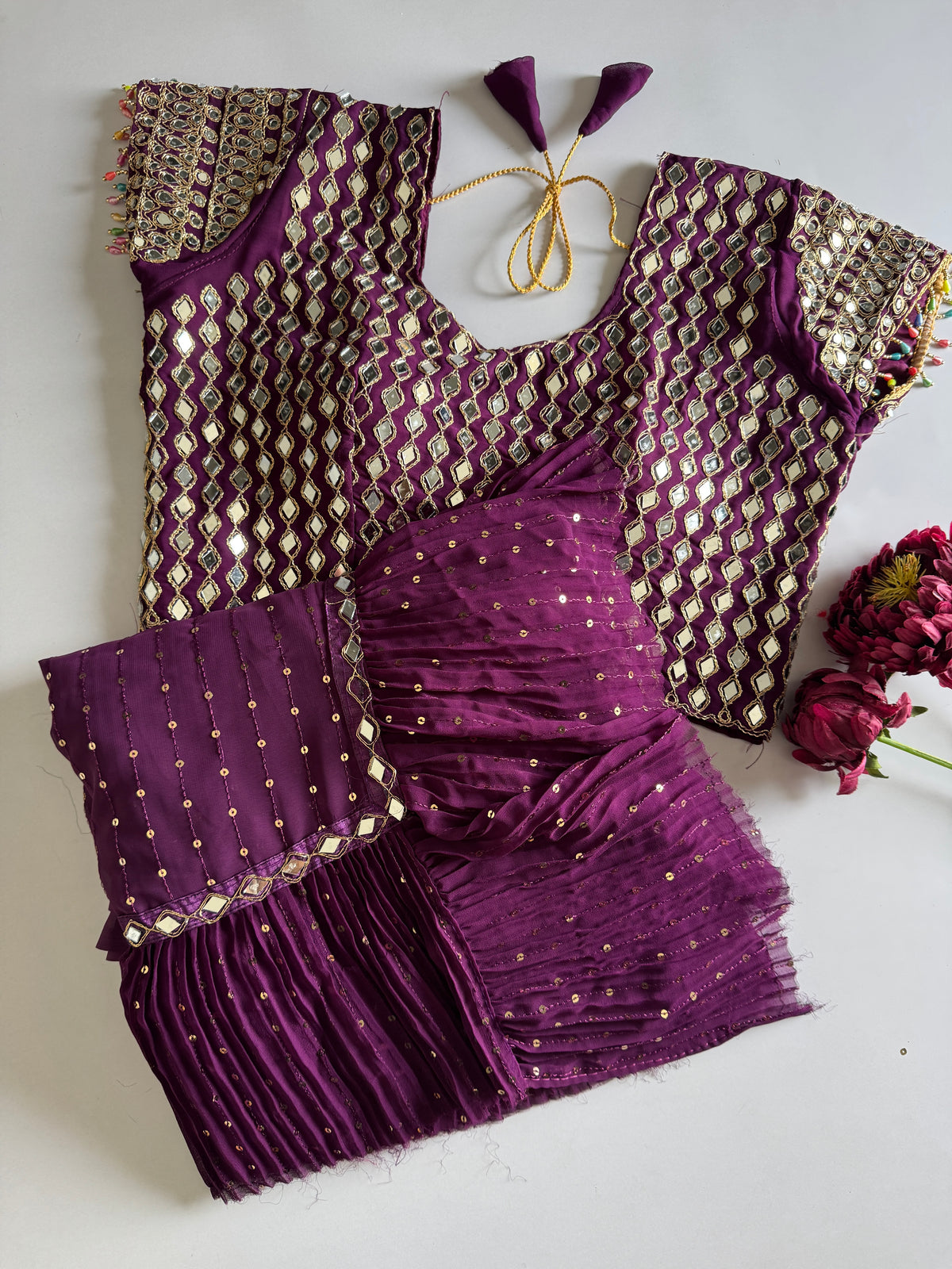 Blossom Wedding Wear Georgette Embroidery n Heavy Mirror Work Designer Saree With Stitched Blouse