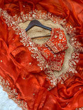 Load image into Gallery viewer, Outstanding Festival Wear Satin Silk Heavy Embroidery n Aarco Work Fancy Designer Saree With Stitched Blouse
