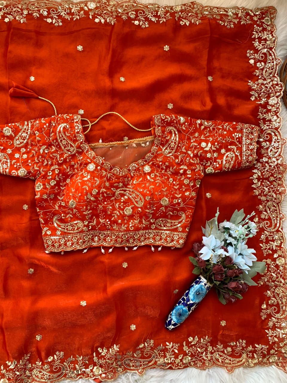 Outstanding Festival Wear Satin Silk Heavy Embroidery n Aarco Work Fancy Designer Saree With Stitched Blouse