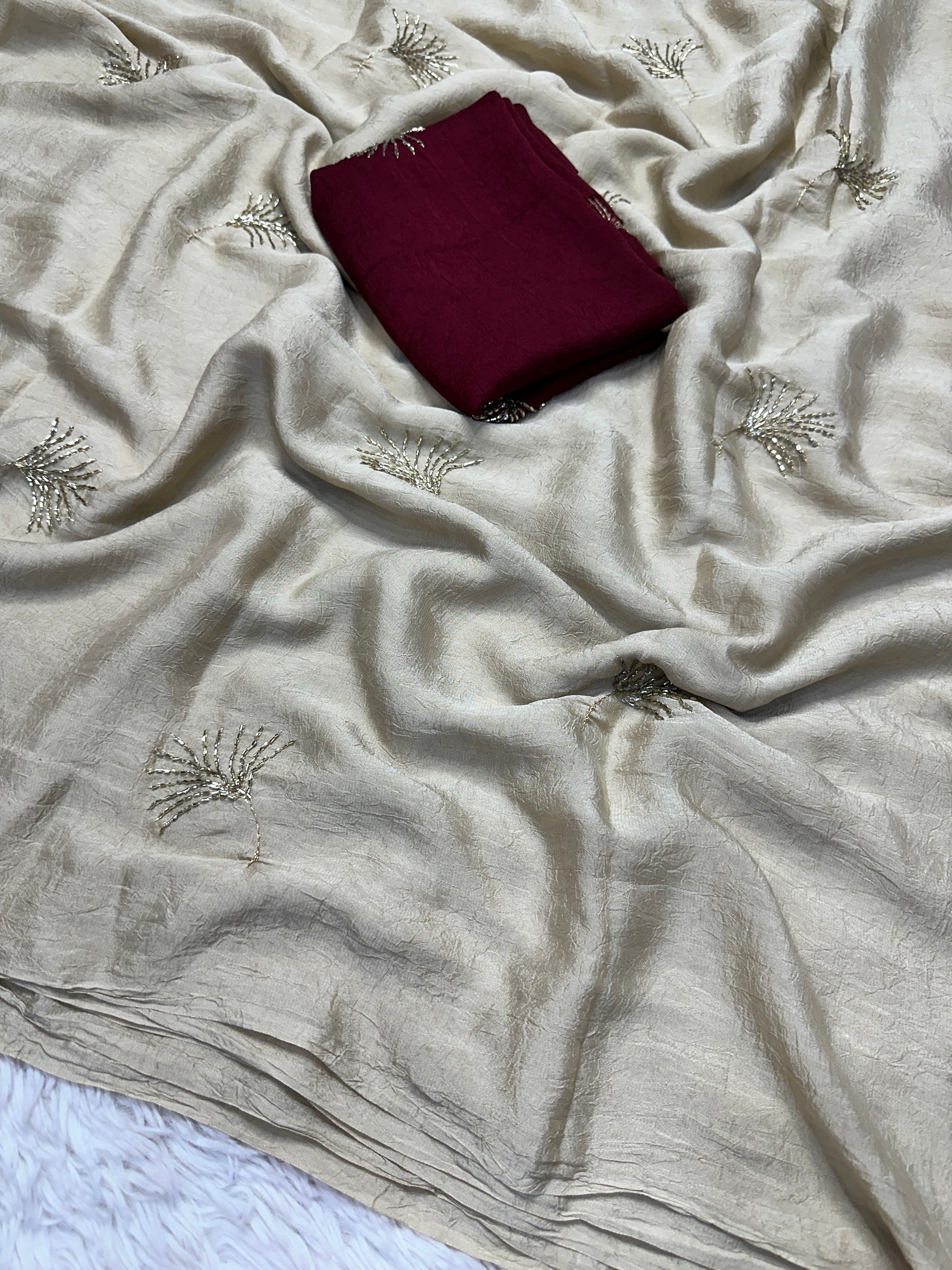 Redolent Party Wear Silk Beads Work Fancy Designer Saree With Matching Blouse Piece