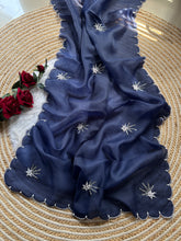 Load image into Gallery viewer, Glorious Wedding Wear Blue Colour Pure Organza Silk Heavy Lace Work With Pearls Fancy Designer Saree
