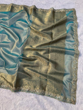 Load image into Gallery viewer, Glossy Wedding Wear Banarasi Tissue Silk Jacquard n Heavy Mirror Lace Work Fancy Saree With Special Occasions
