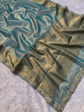 Load image into Gallery viewer, Glossy Wedding Wear Banarasi Tissue Silk Jacquard n Heavy Mirror Lace Work Fancy Saree With Special Occasions
