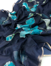 Load image into Gallery viewer, New Party wear Blue Color Organza Silk Floral Print n Foil Work Beautiful Rich Look Saree
