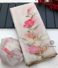 Load image into Gallery viewer, New Organza Silk Floral Digital Print n Foil Outline Work Rich Look Beautiful Saree With Blouse
