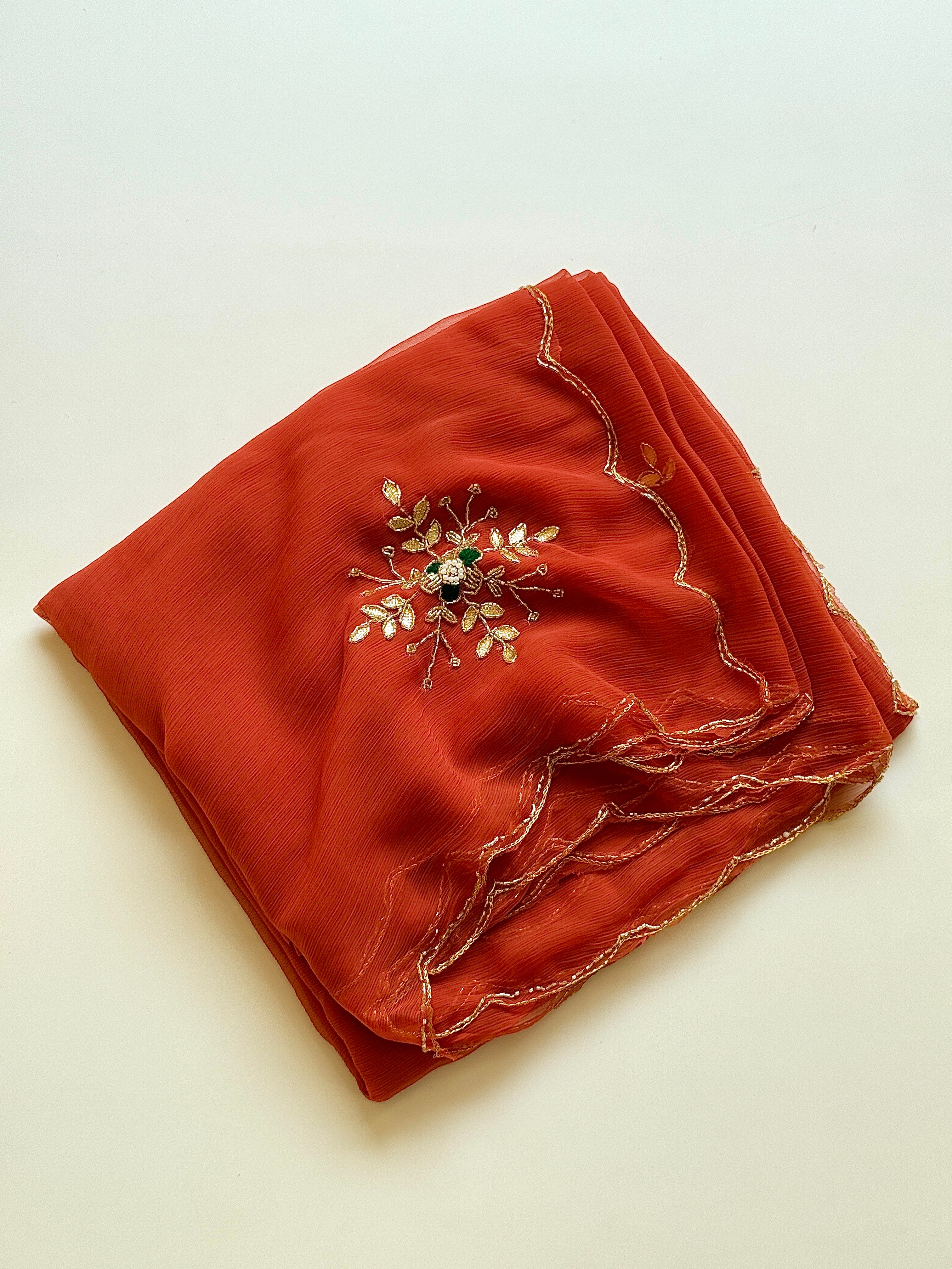 Exuberant Function Wear Pure Chiffon Silk Handwork Designer Saree With Matching Blouse Piece